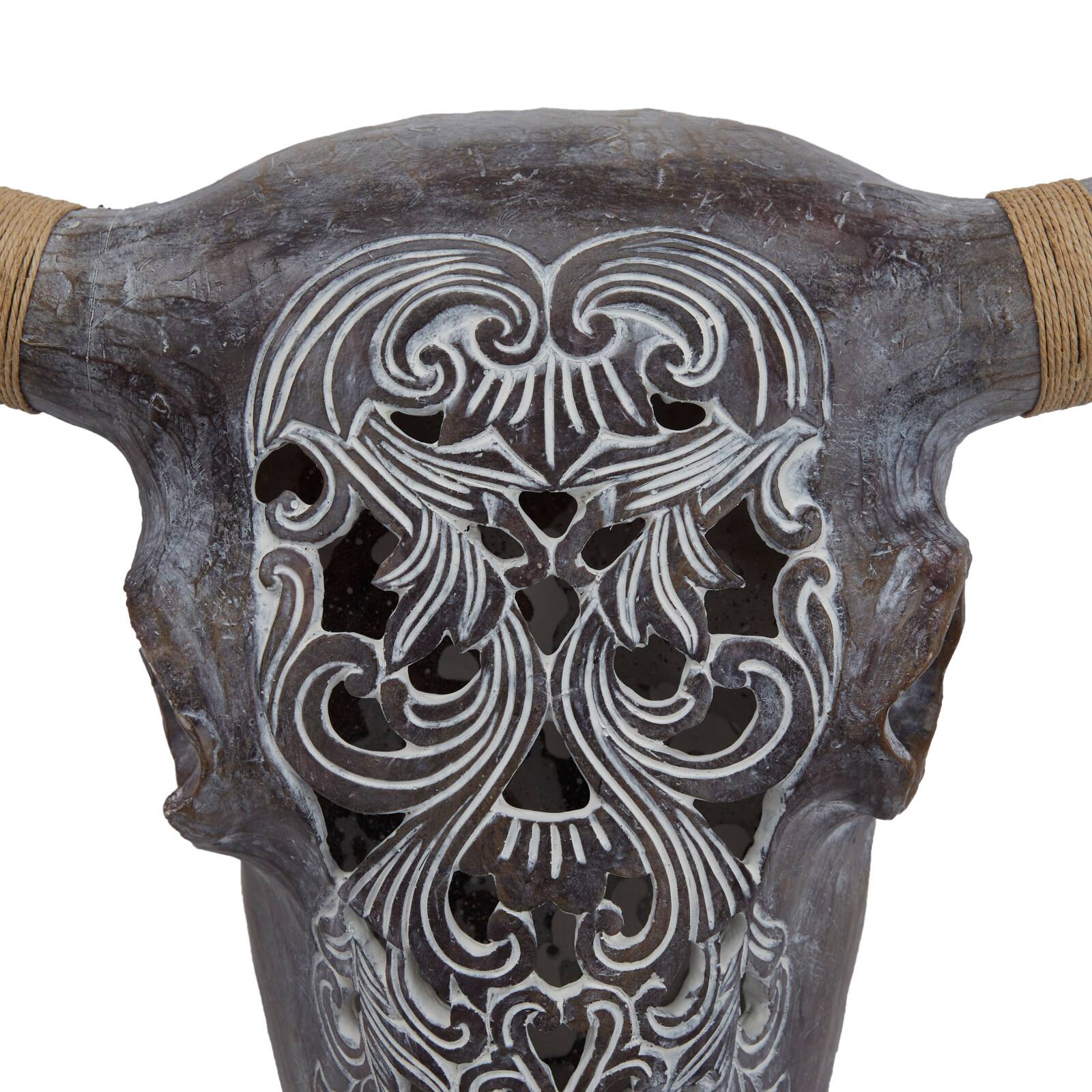 Grey Resin Bohemian Skull Wall Decor 5&#x22; x 20&#x22; x 23&#x22;