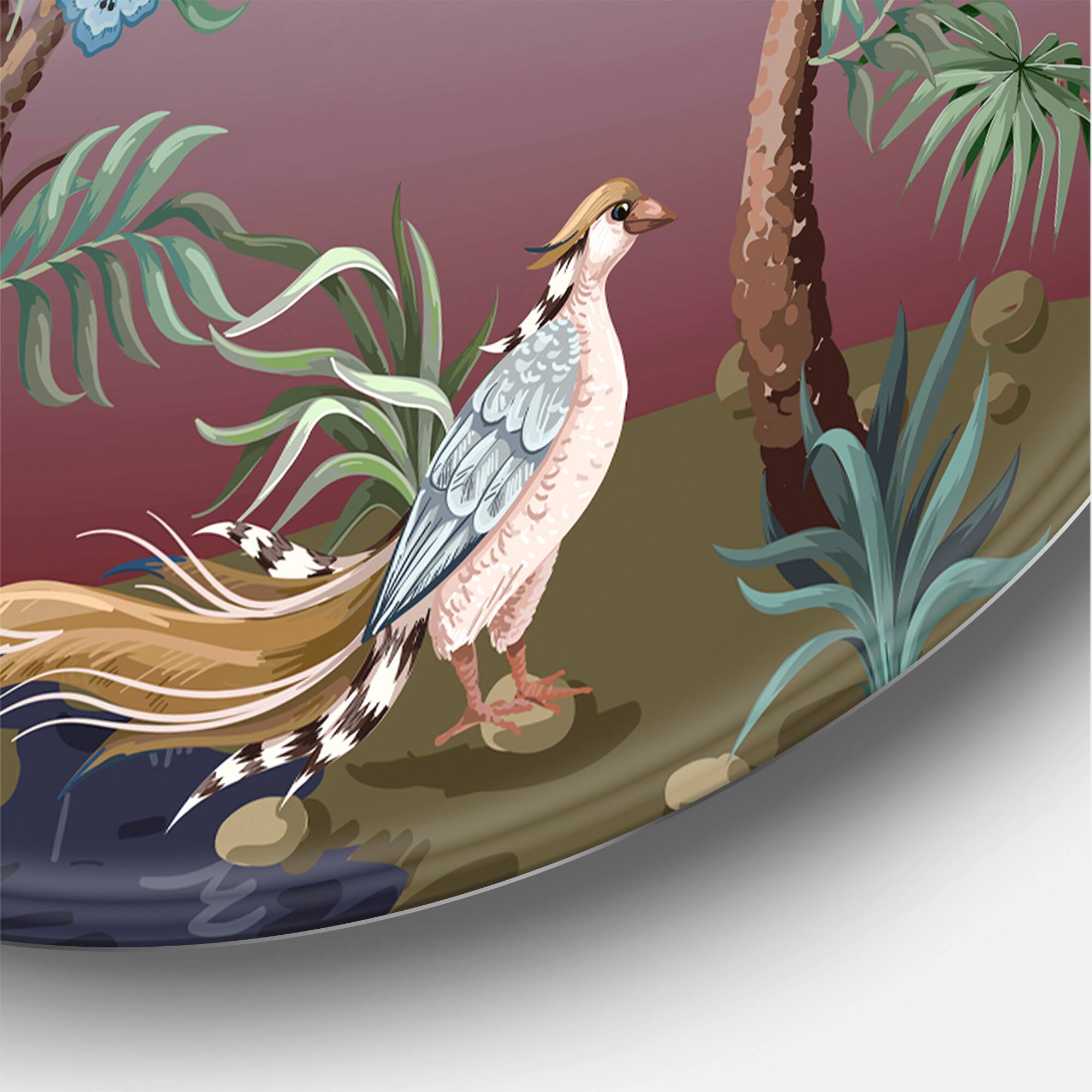 Designart - Chinoiserie With Birds and Peonies XI - Traditional Metal Circle Wall Art