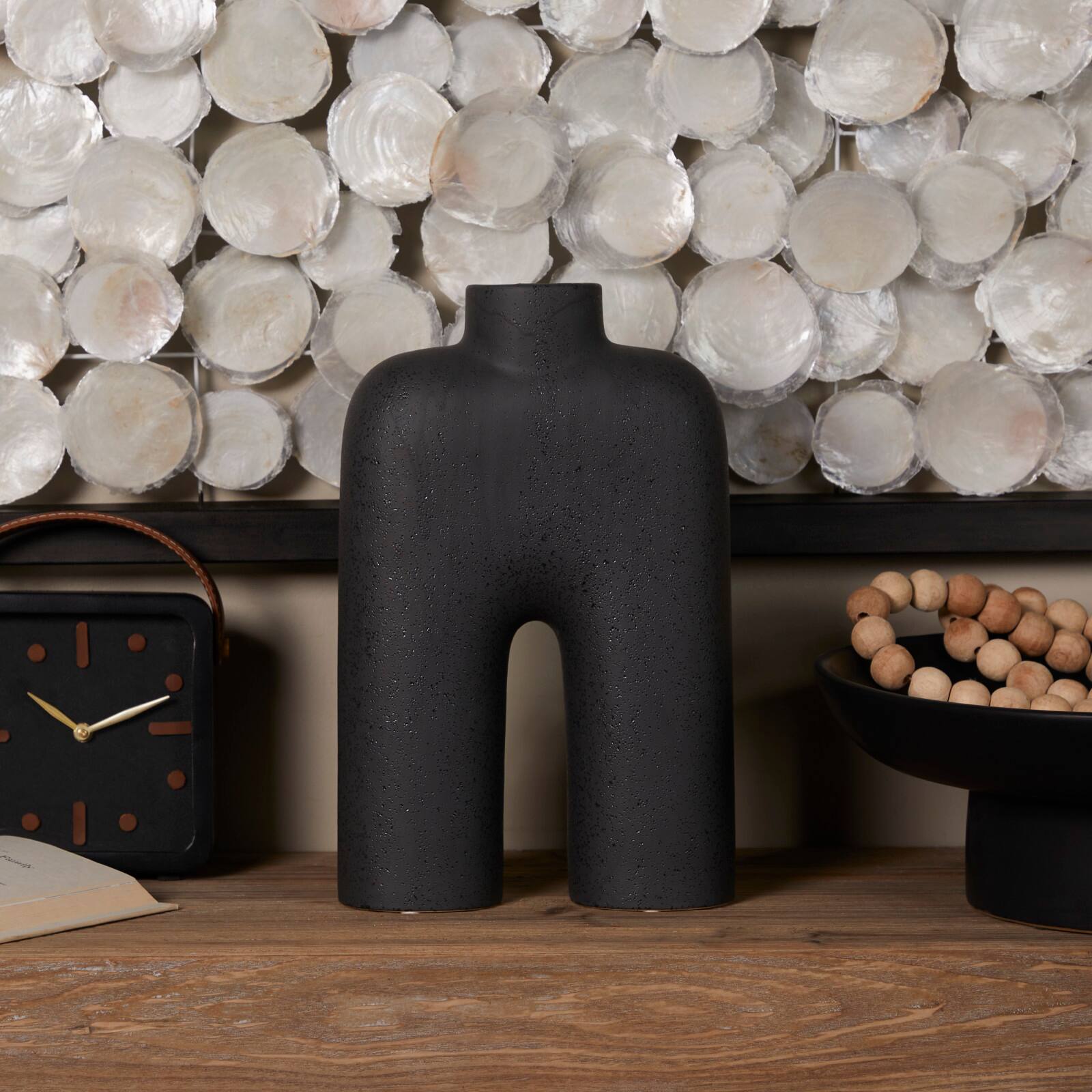 The Novogratz 13&#x22; Black Ceramic Arched Abstract Vase