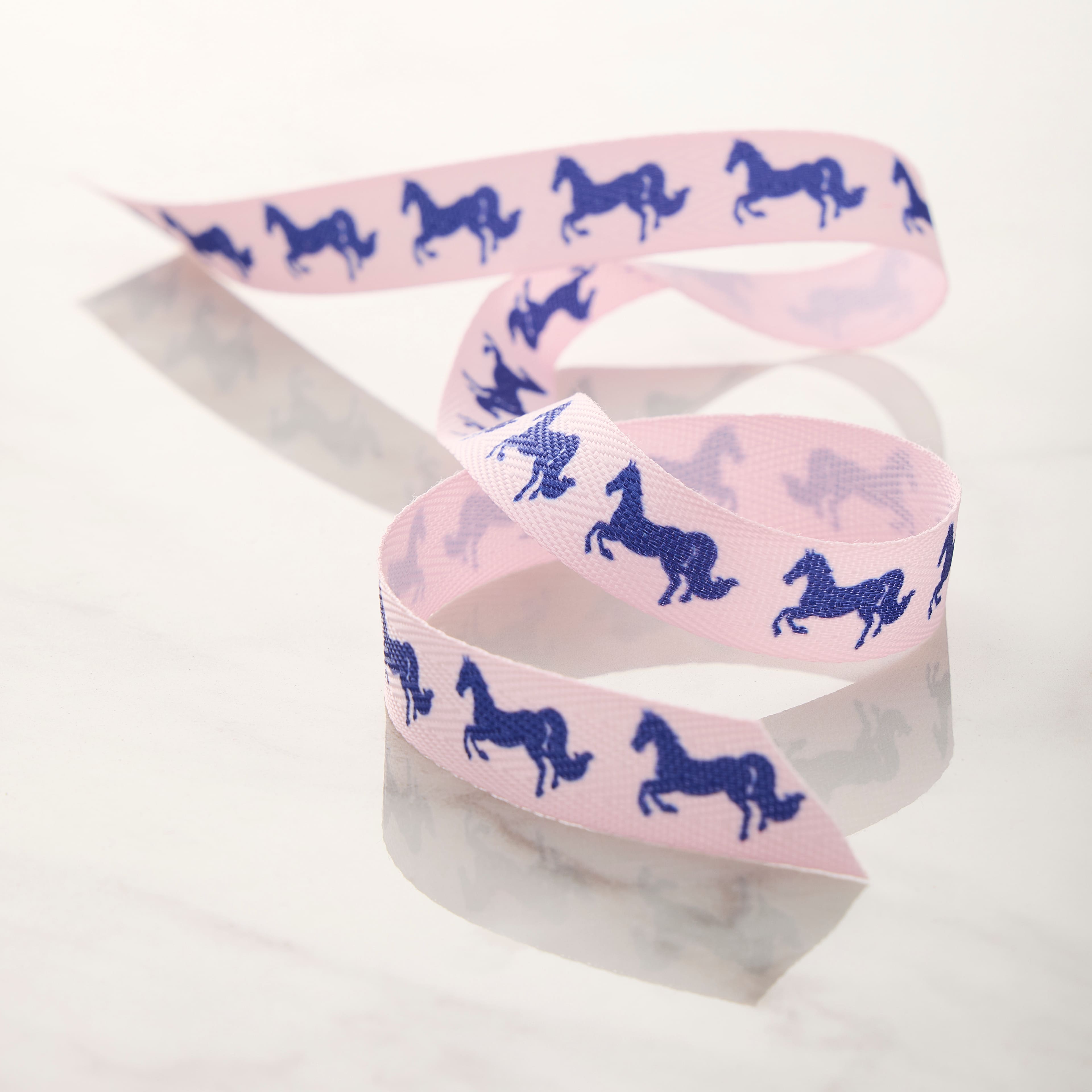5/8&#x22; x 7yd. Blue &#x26; Pink Horses Faux Linen Ribbon by Celebrate It&#xAE; Classic