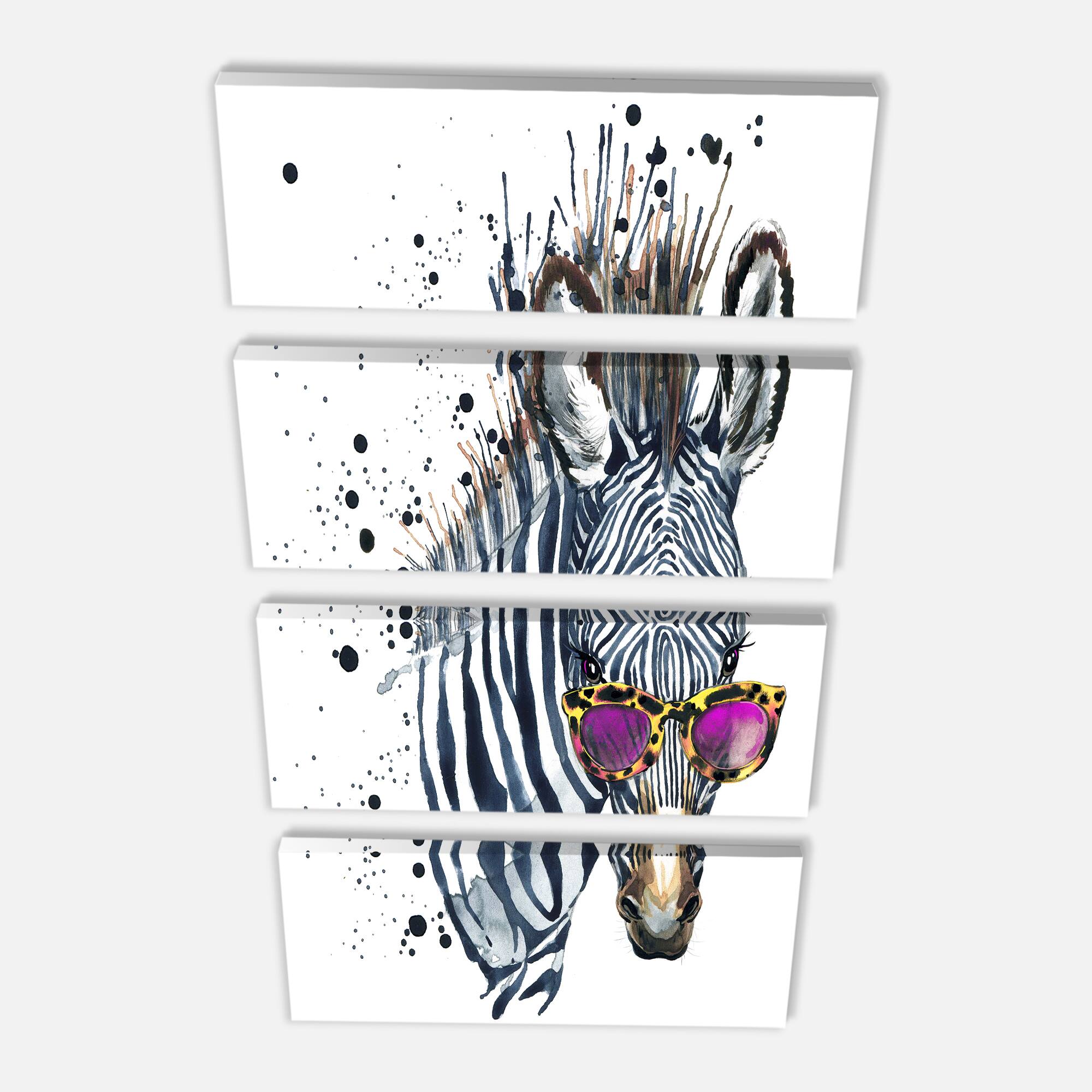 Designart - Funny Zebra Watercolor - Animal Canvas Art Print