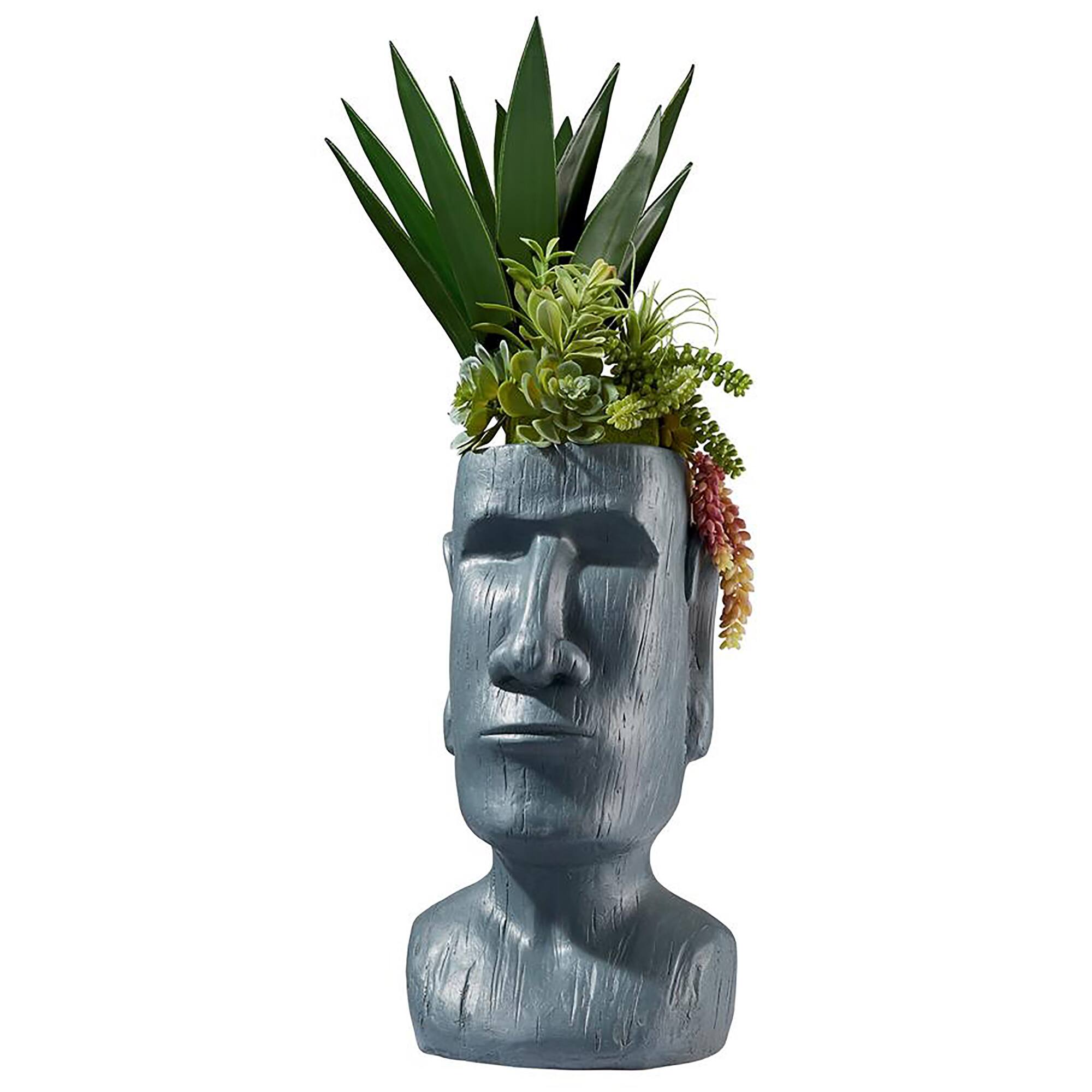 Design Toscano 18&#x22; Easter Island Massive Megalith Moai Head Planter Statue