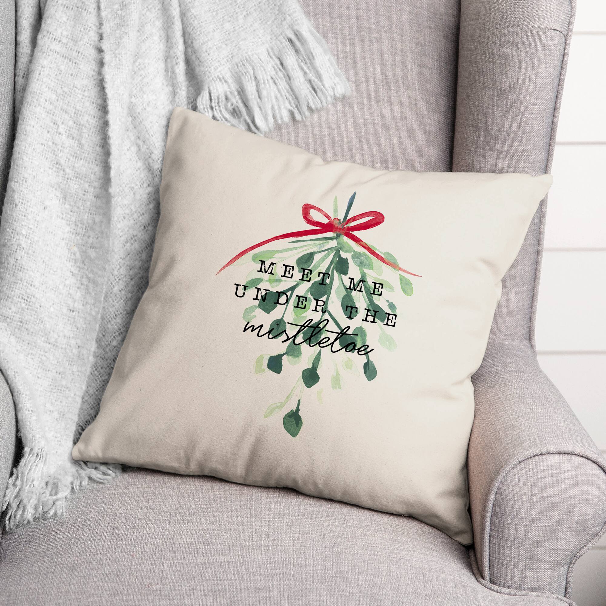 Meet Me Under the Mistletoe 18x18 Throw Pillow