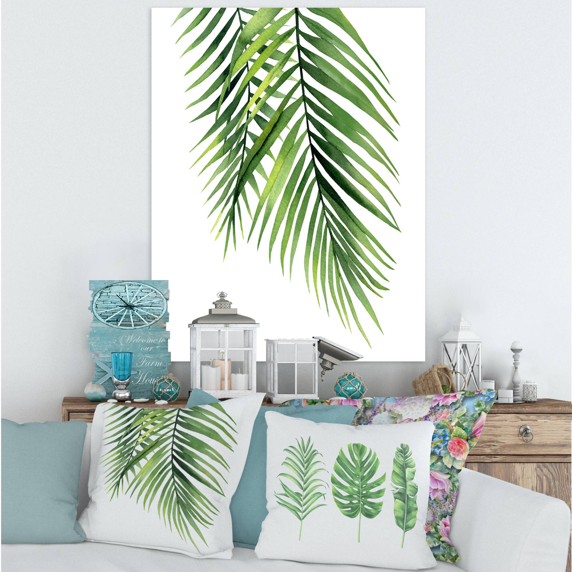 Designart - Detail Tropical Palm Branches - Tropical Canvas Wall Art Print