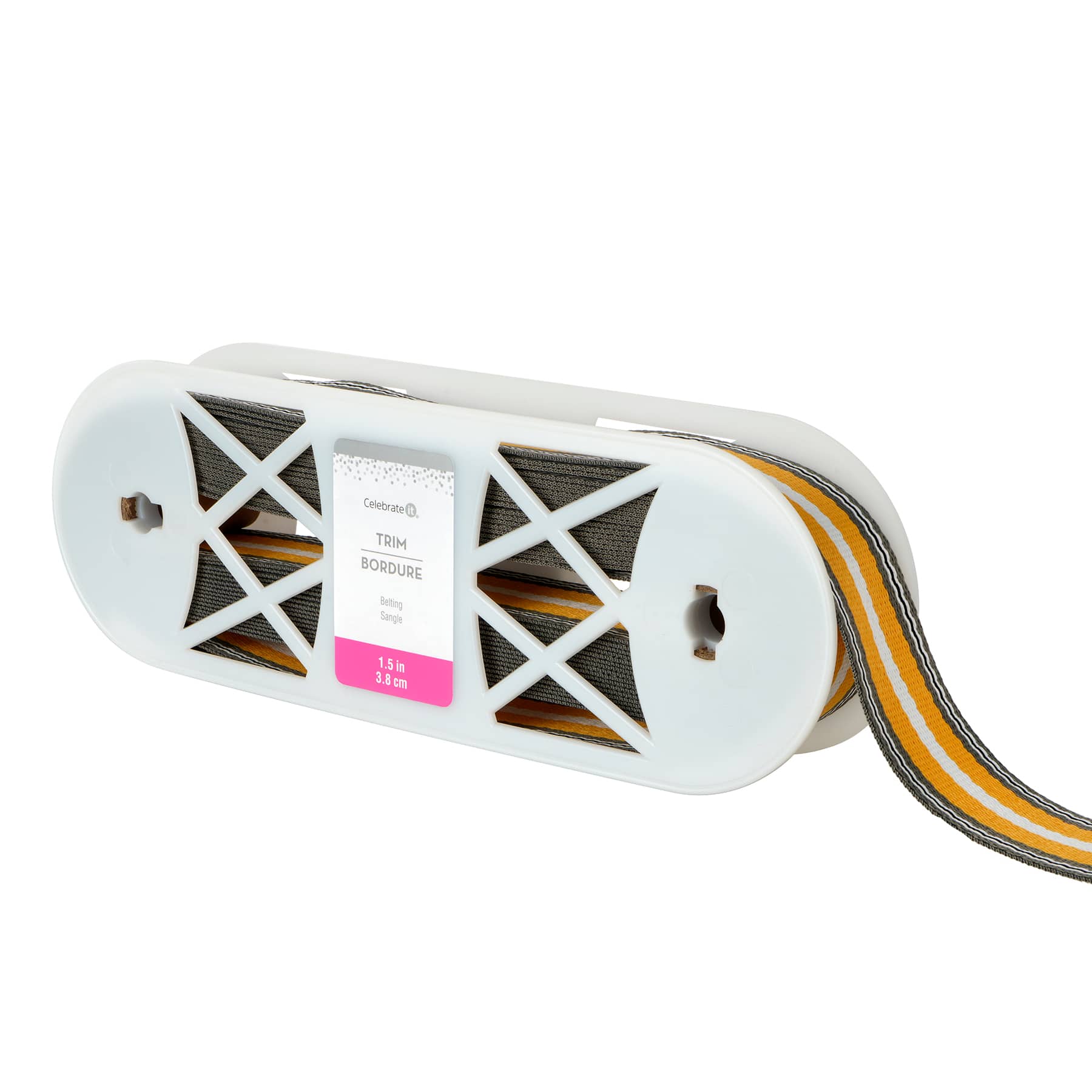 1.5&#x22; Yellow &#x26; Gray Stripes Belting Ribbon by Celebrate It&#xAE;