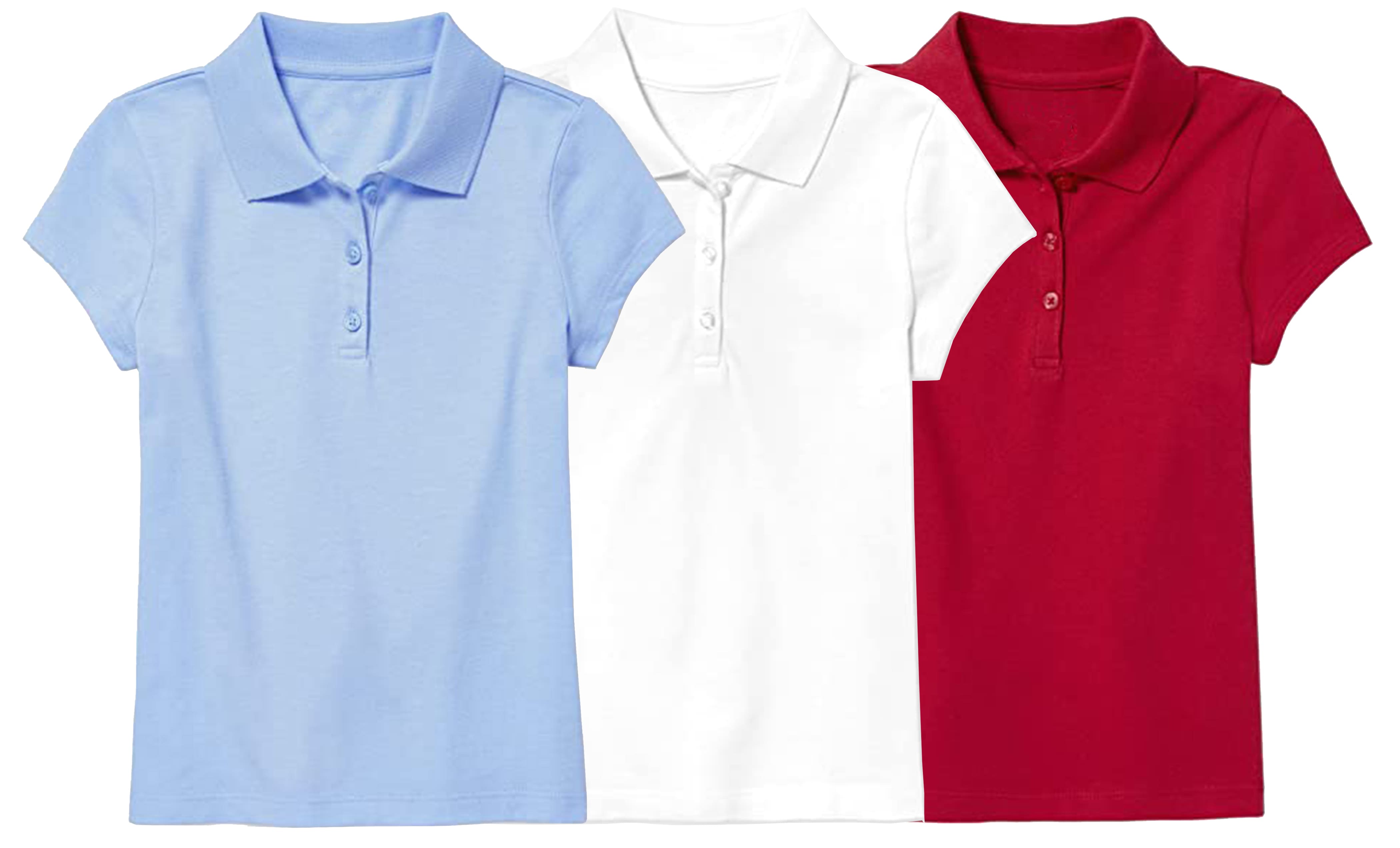 Galaxy by Harvic Short Sleeve Stretch Girl’s Pique Polo Shirt 3 Pack