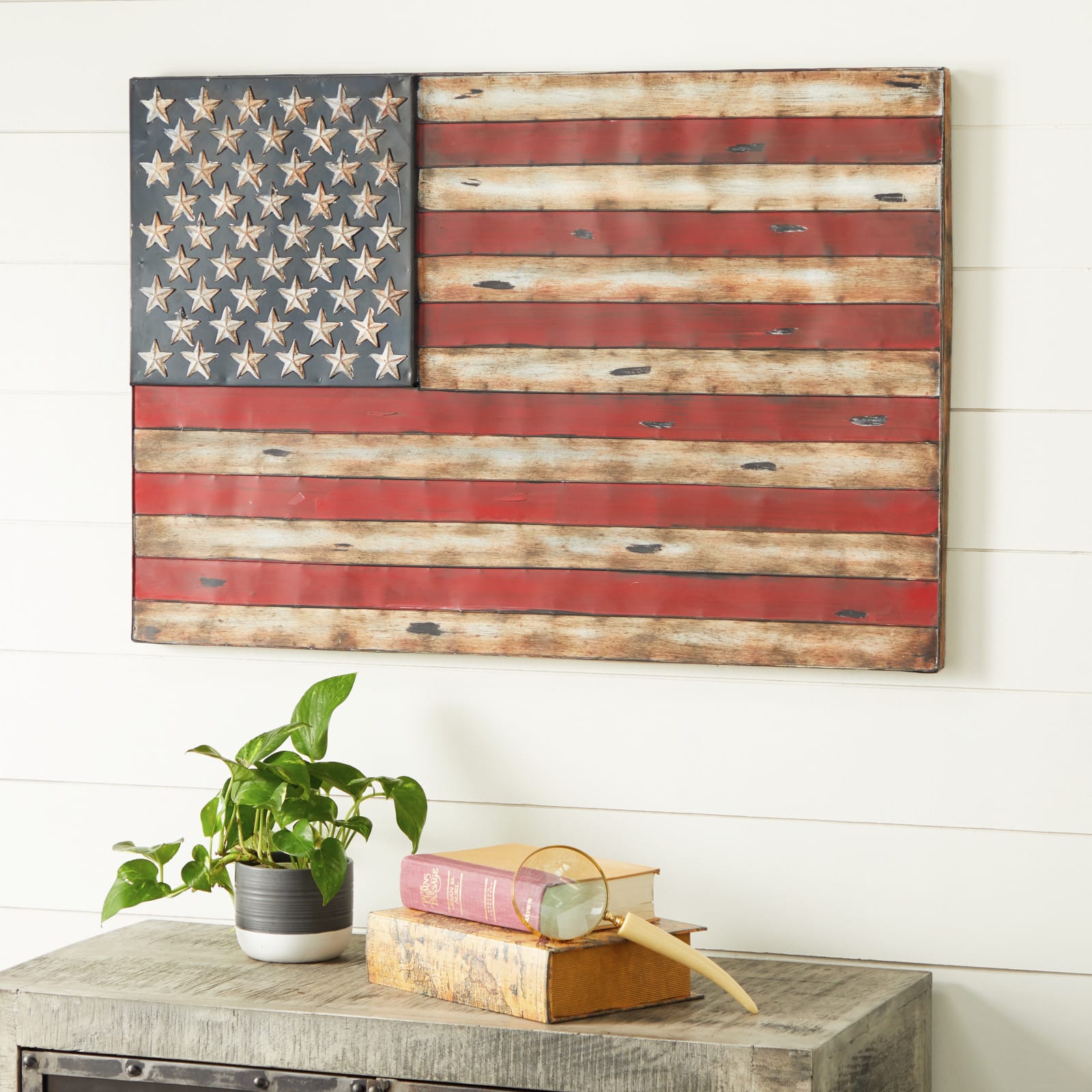 Distressed Metal Vintage American Flag Wall Accent