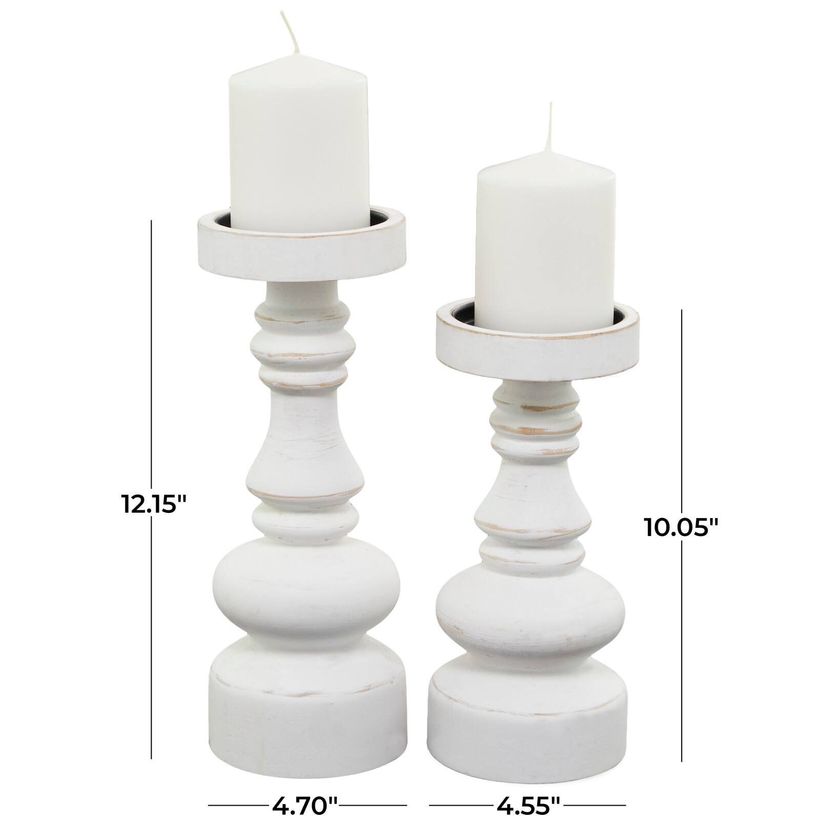 White Wood Turned Style Pillar Candle Holder Set