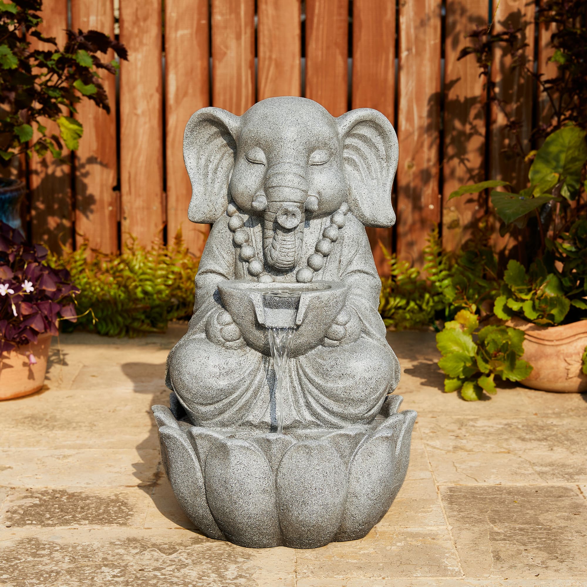 Glitzhome® 21.75" Zen-Style LED 2-Tier Elephant Outdoor Fountain