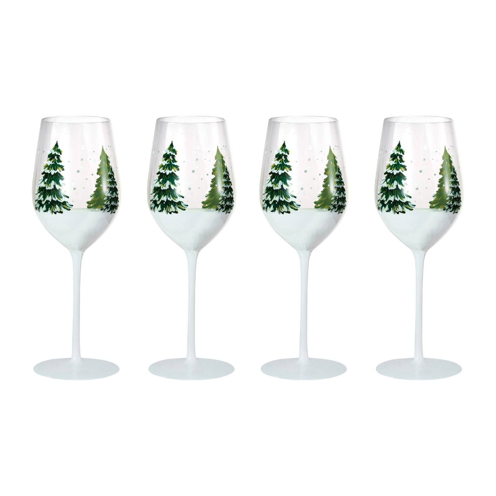 Hello Honey® 12oz. Clear & Green Tree & Snow Wine Glass Set