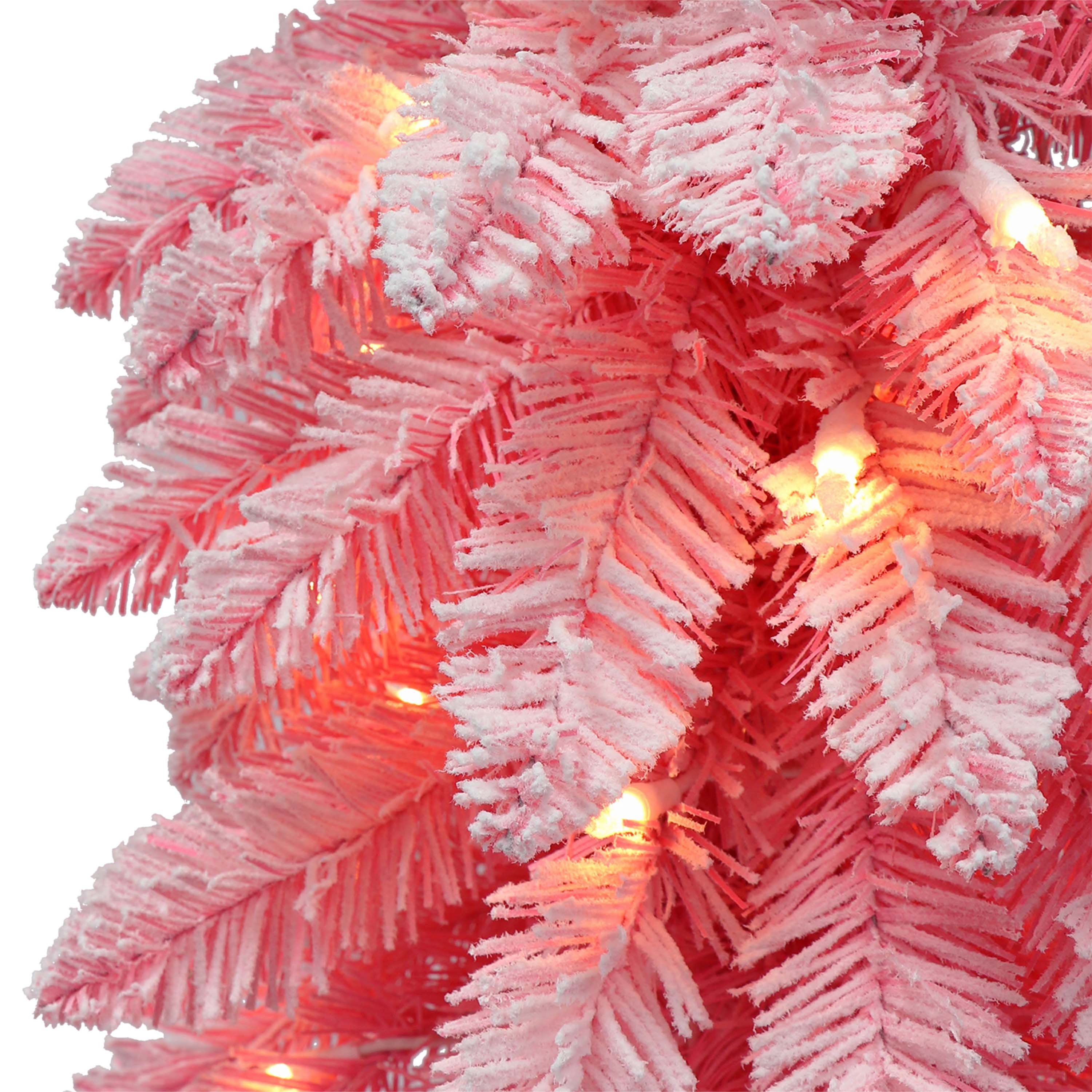 6 Pack: 4ft. Pre-Lit Flocked Pink Alpine Artificial Christmas Tree, Clear Lights