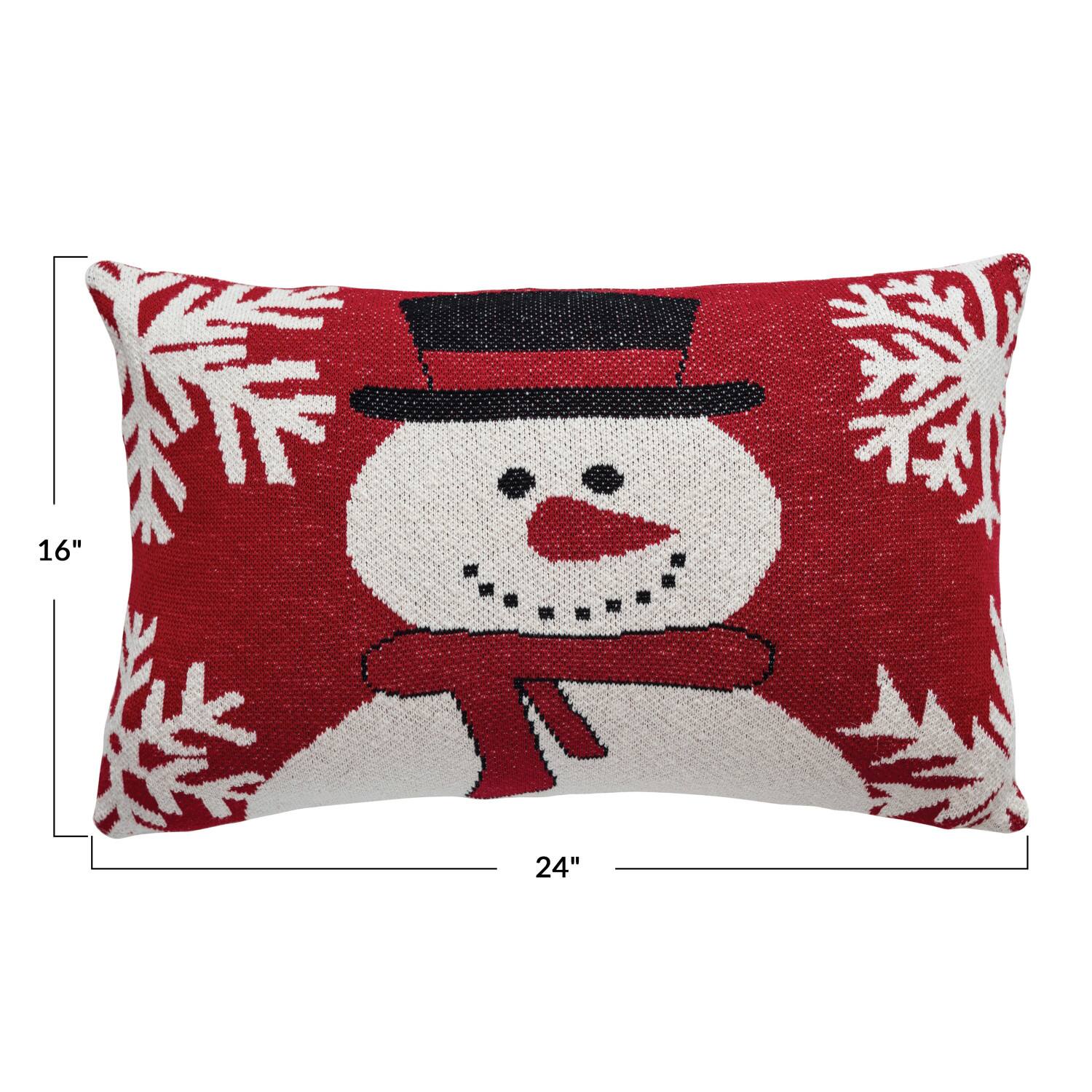 Snowman &#x26; Snowflakes Cotton Knit Chenille Pillow