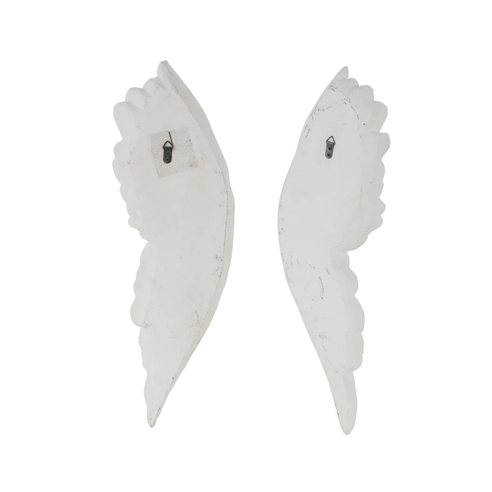 27" White Magnesium Oxide Bird Carved Wings Wall Décor Set