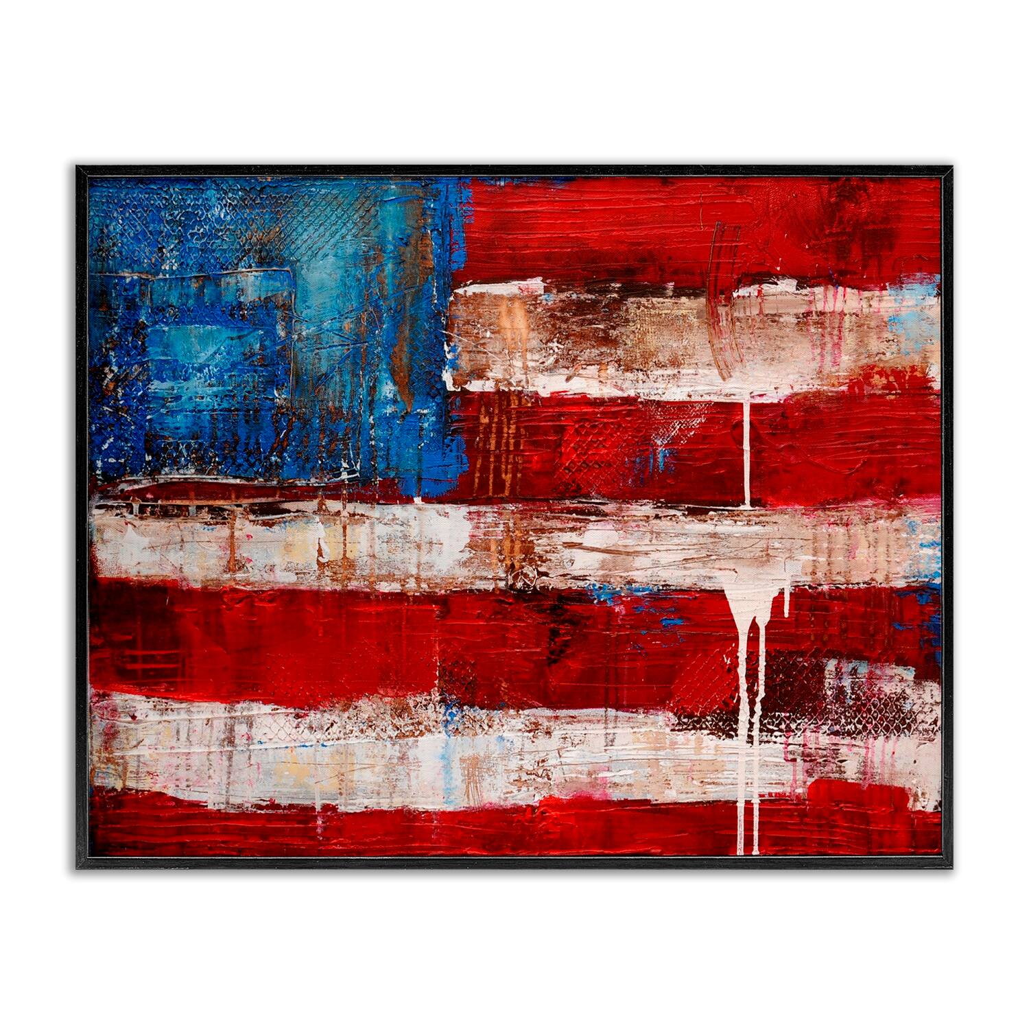 Stupell Industries Rustic United States Flag with Distressed Paint Drip Framed Giclee Art