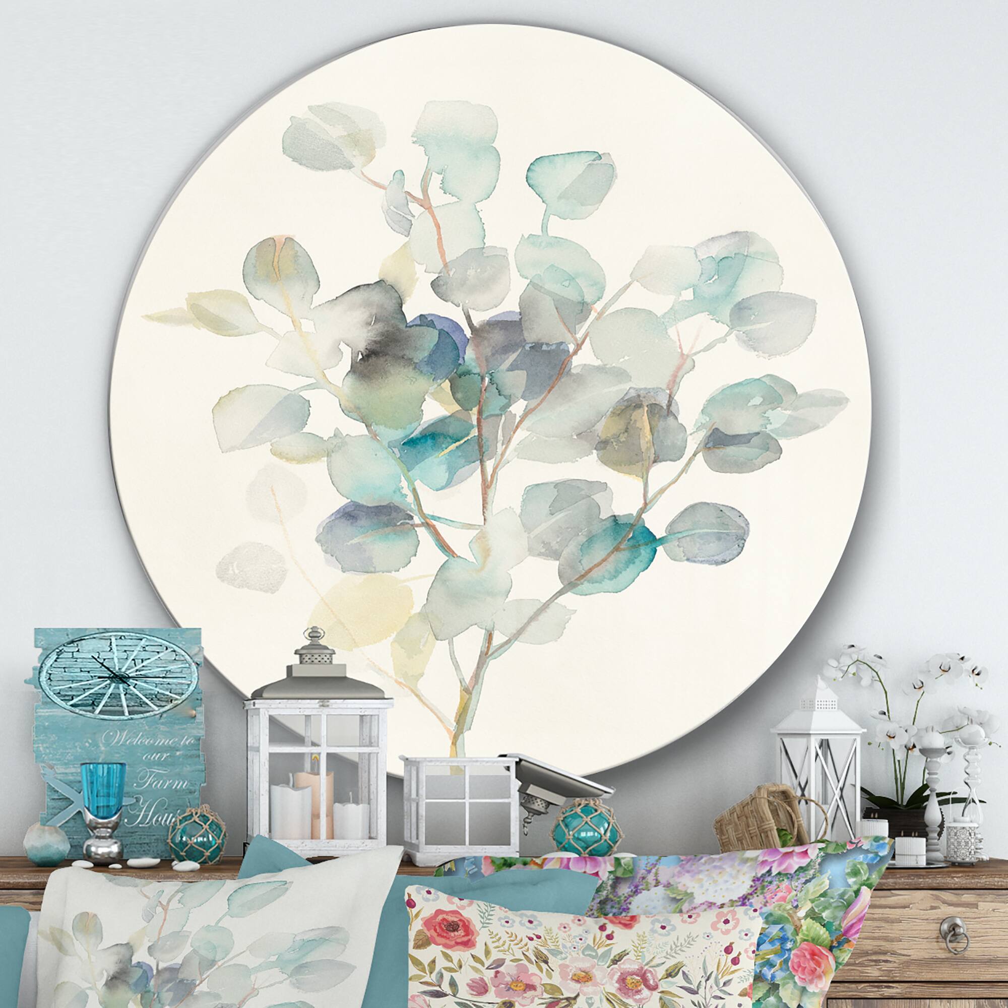Designart - Eucalyptus leaves I - Farmhouse Metal Circle Wall Art