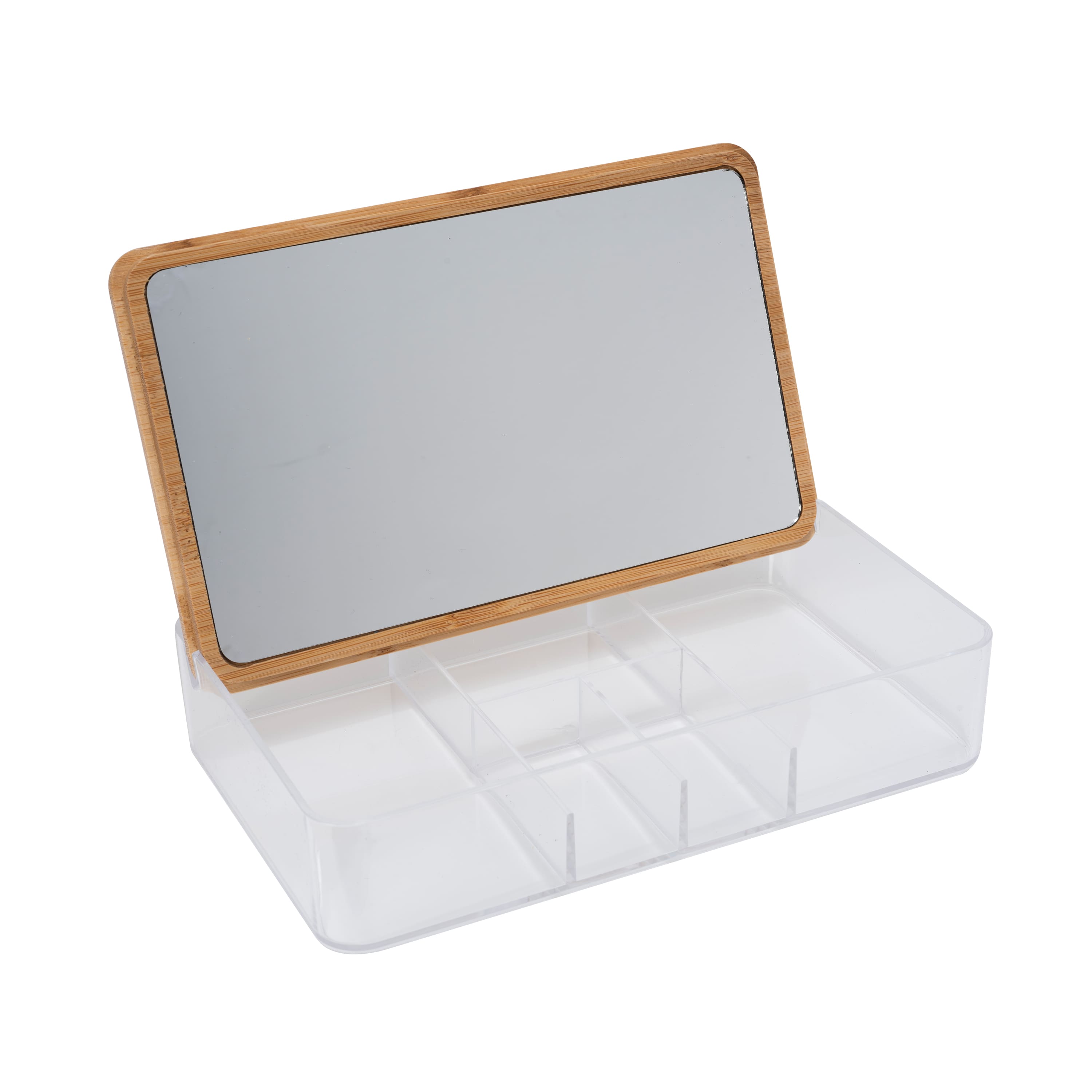 Simplify Bamboo Lid & Mirror Clear 5 Compartment Organizer