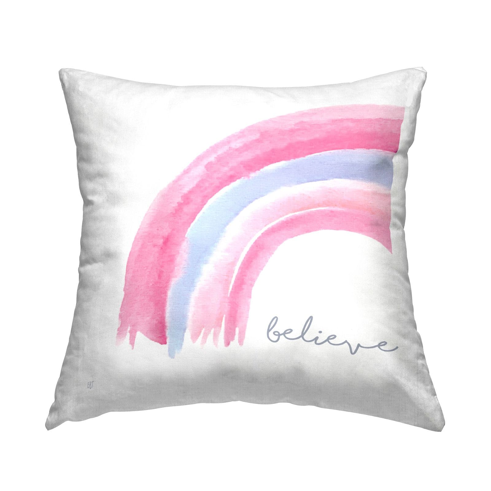 Stupell Industries Believe Calligraphy Pink Blue Pastel Rainbow Throw Pillow, 18" x 18"