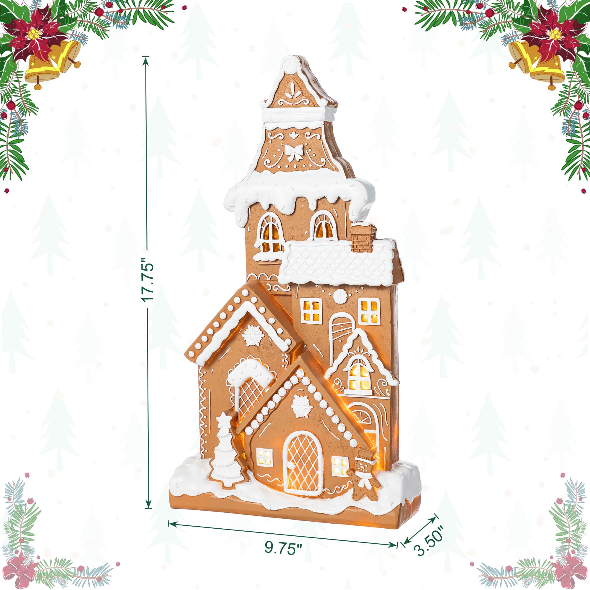 Glitzhome&#xAE; 17.75&#x22; Christmas Lighted Resin Gingerbread House Table Decor