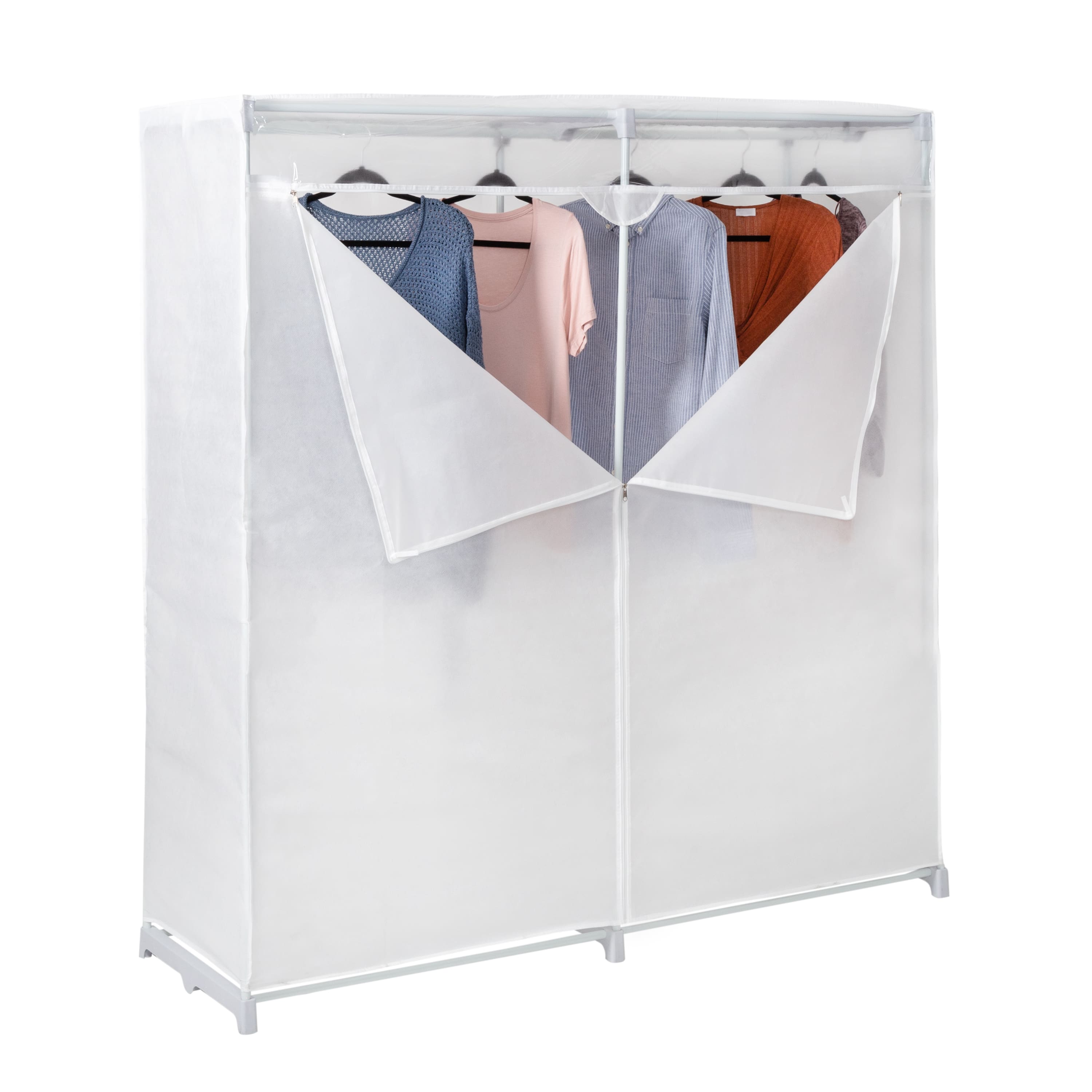 Honey Can Do Freestanding Closet with Rack and Shelves Matte White