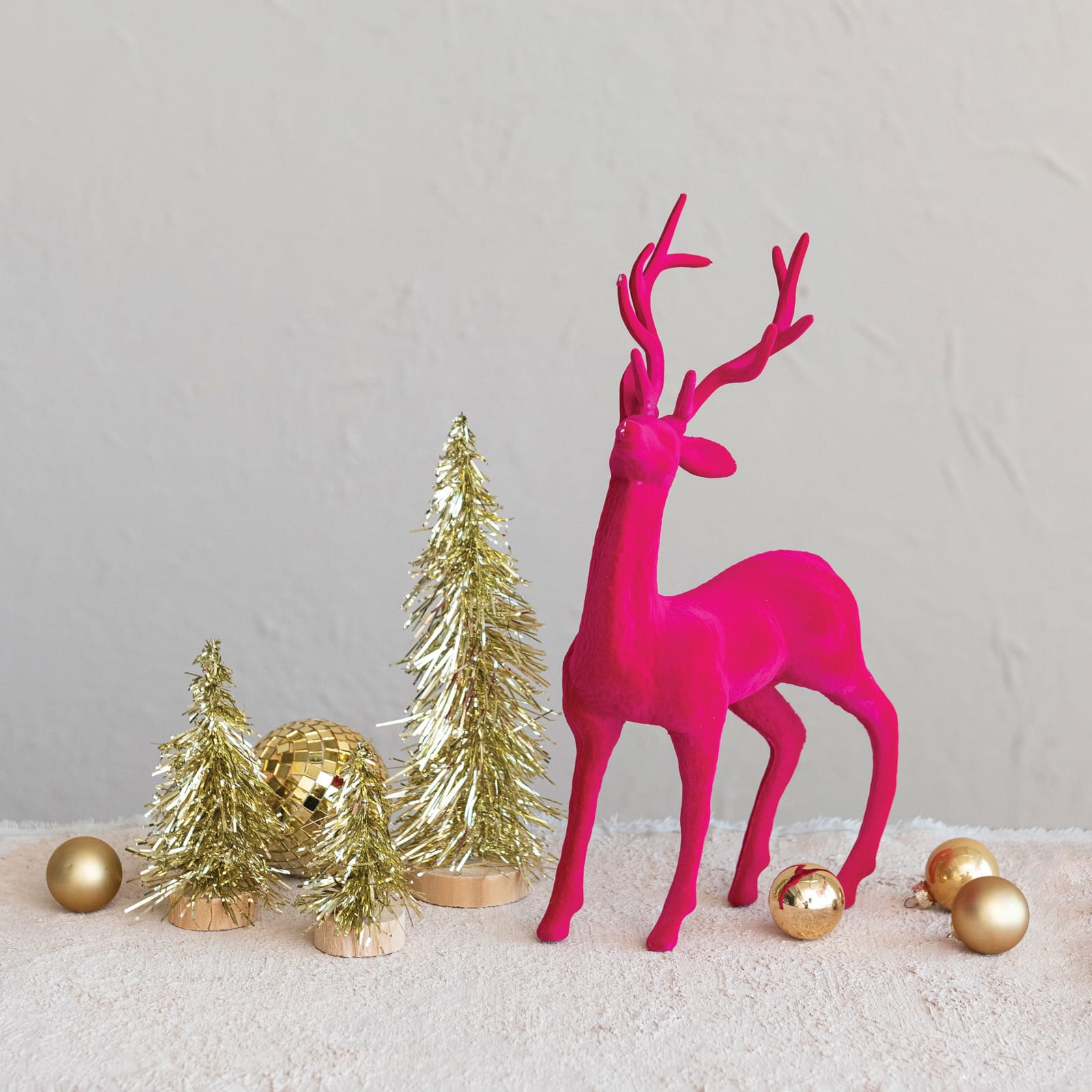 Hello Honey&#xAE; 13&#x22; Pink Flocked Plastic Standing Reindeer D&#xE9;cor
