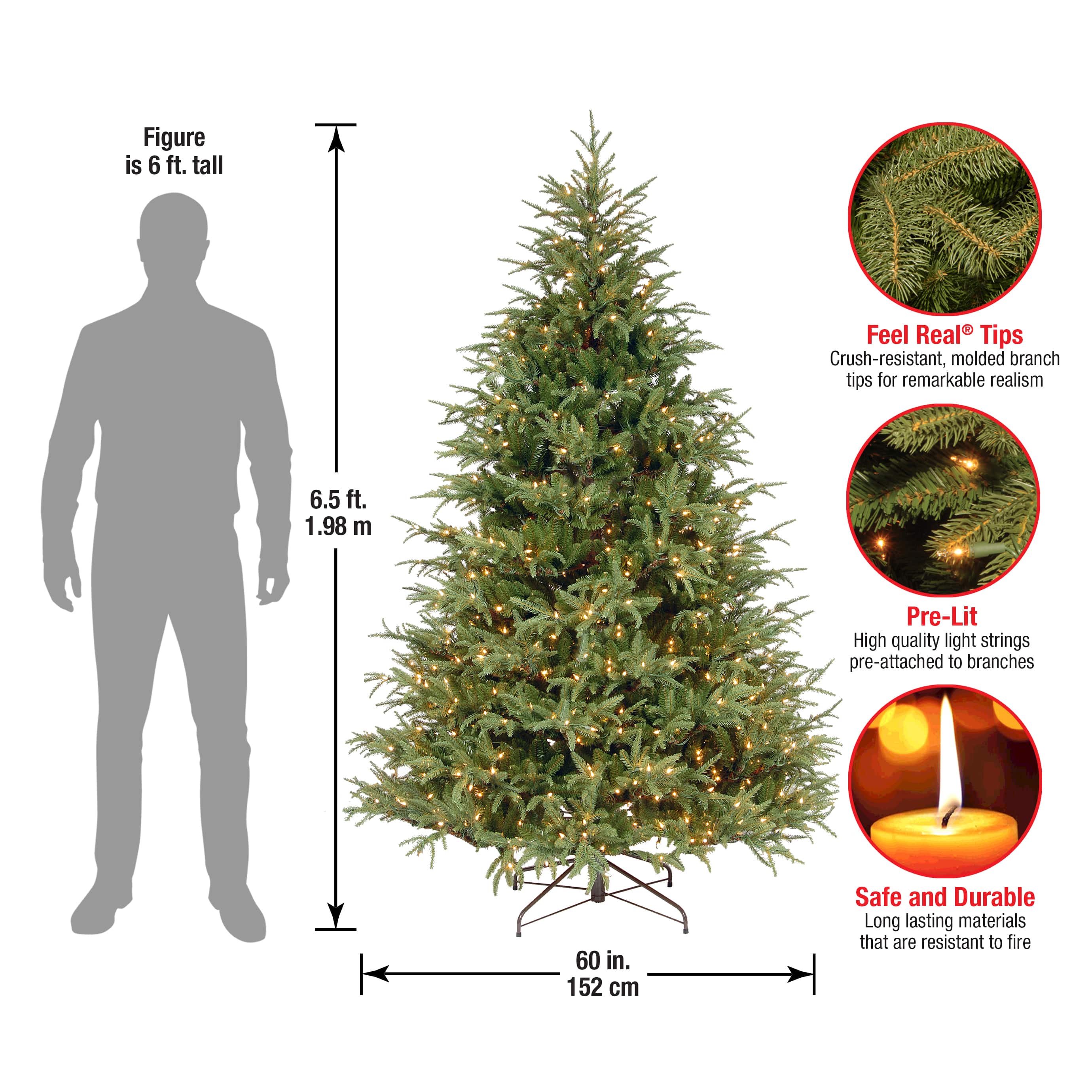 6.5 ft. Pre-Lit Frasier Grande Full Artificial Christmas Tree, Clear Lights