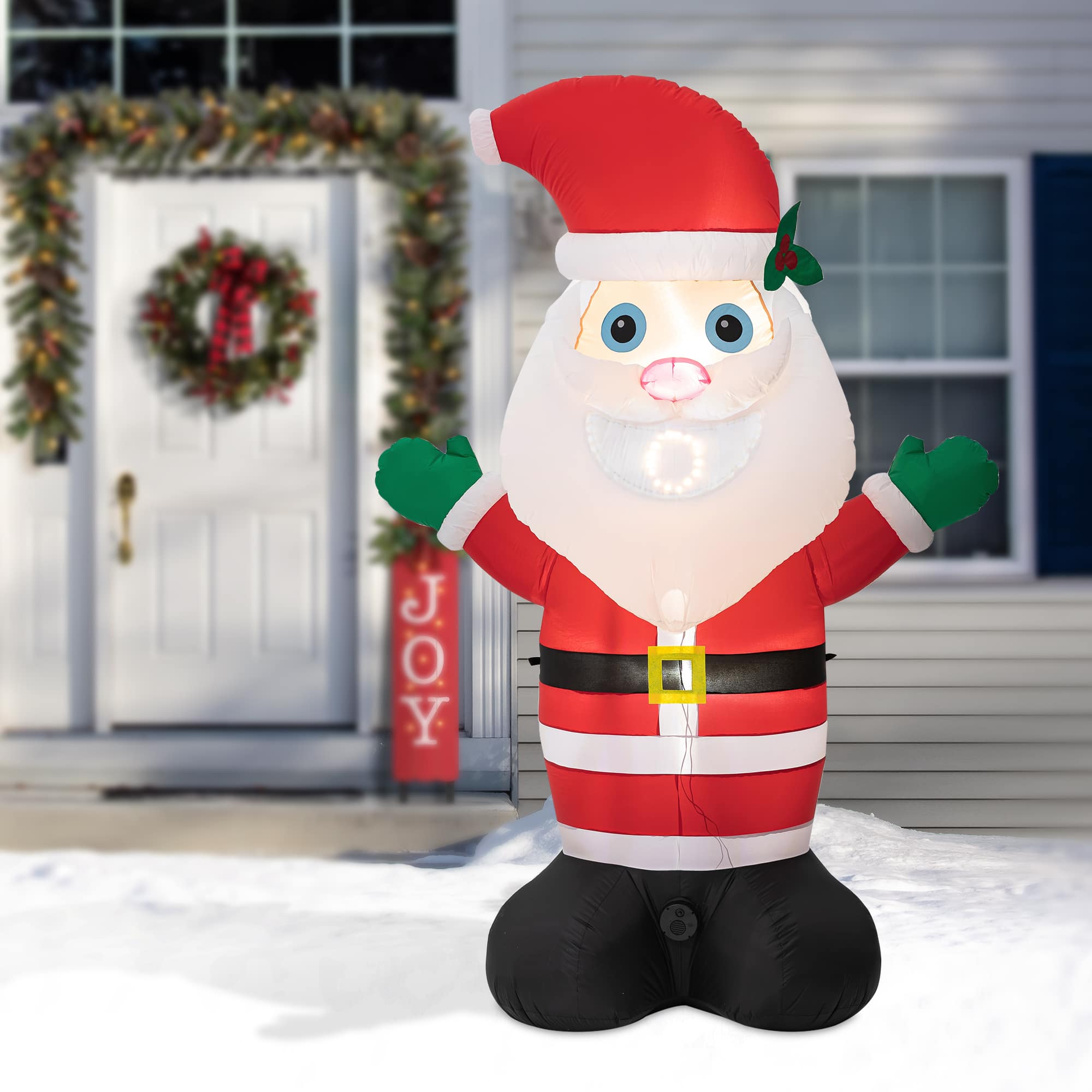 Glitzhome&#xAE; 8ft. LED Lighted Musical Santa Inflatable D&#xE9;cor