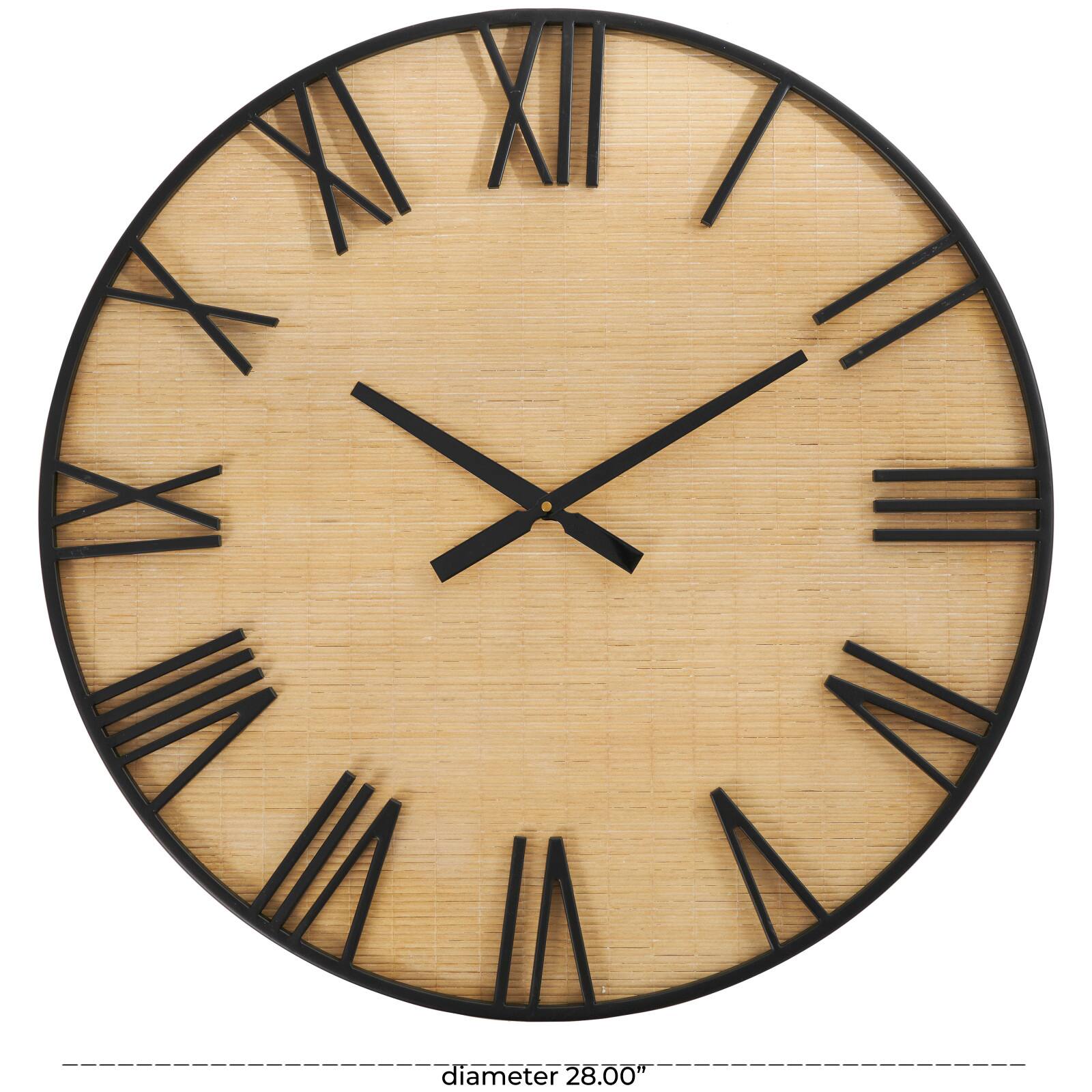 28" Light Brown Wall Clock with Black Metal Frame
