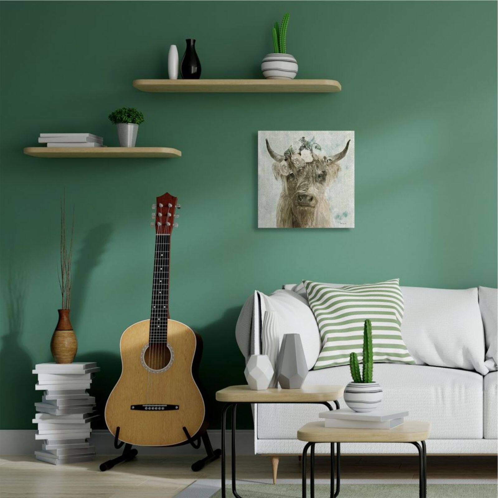 Stupell Industries Buffalo with Floral Crown Watercolor Canvas Wall Art