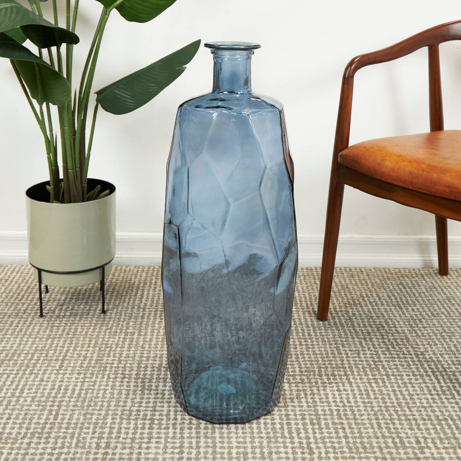 29" Blue Recycled Glass Tall Spanish Bottleneck Vase