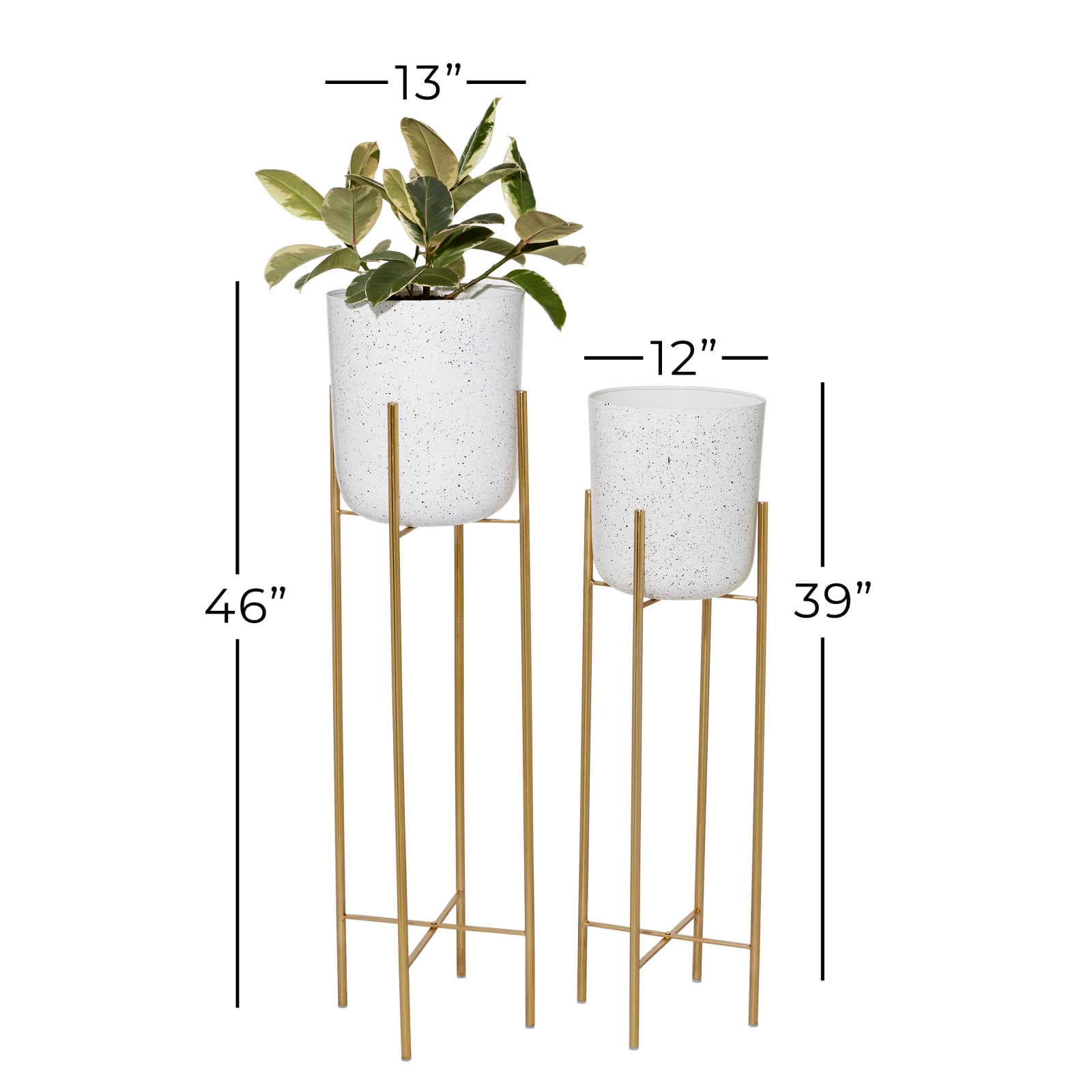 Set of 2 Gold Metal Contemporary Planter, 39", 46"