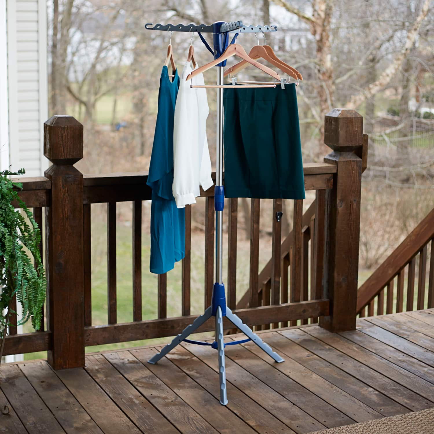 Household Essentials Silver &#x26; Blue Collapsible Portable Indoor Tripod Clothes Drying Rack