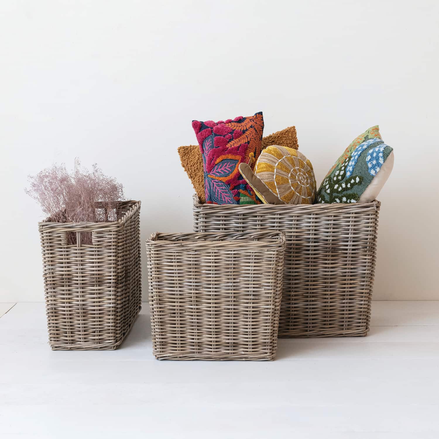 Hello Honey® Natural Rectangular Woven Rattan Nesting Basket Set