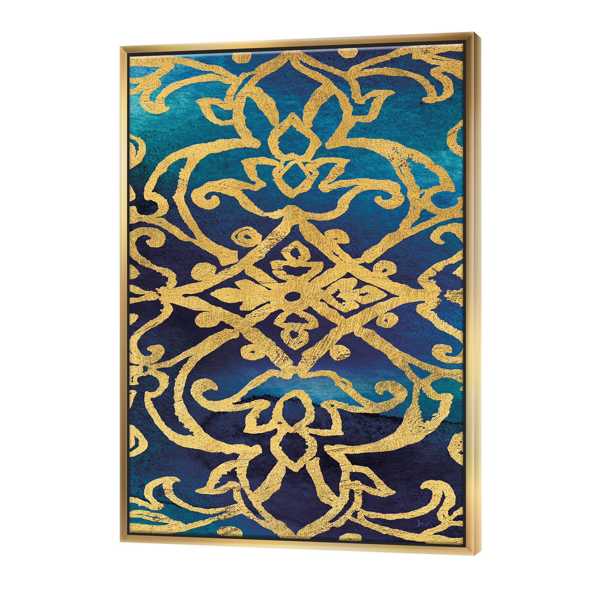 Designart - metallic Glam Indigo Form II - Transitional Canvas in Gold Frame