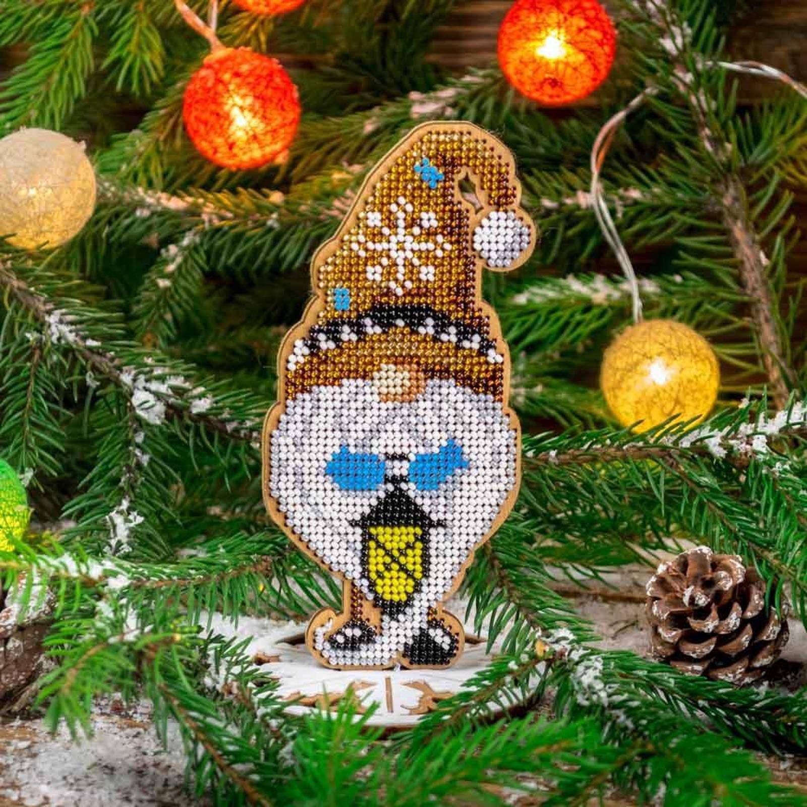 Wonderland Crafts Gnome with Snowflake Cap Bead Embroidery on Wood Kit