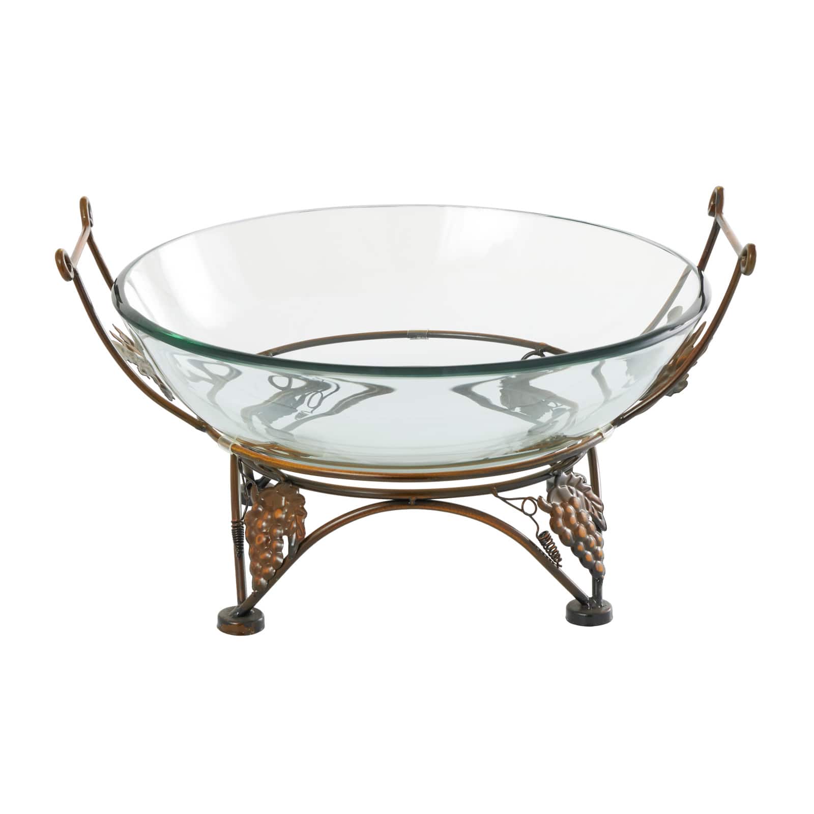 19&#x22; Clear Tempered Glass Kitchen Serving Bowl with Copper Metal Grapes Base