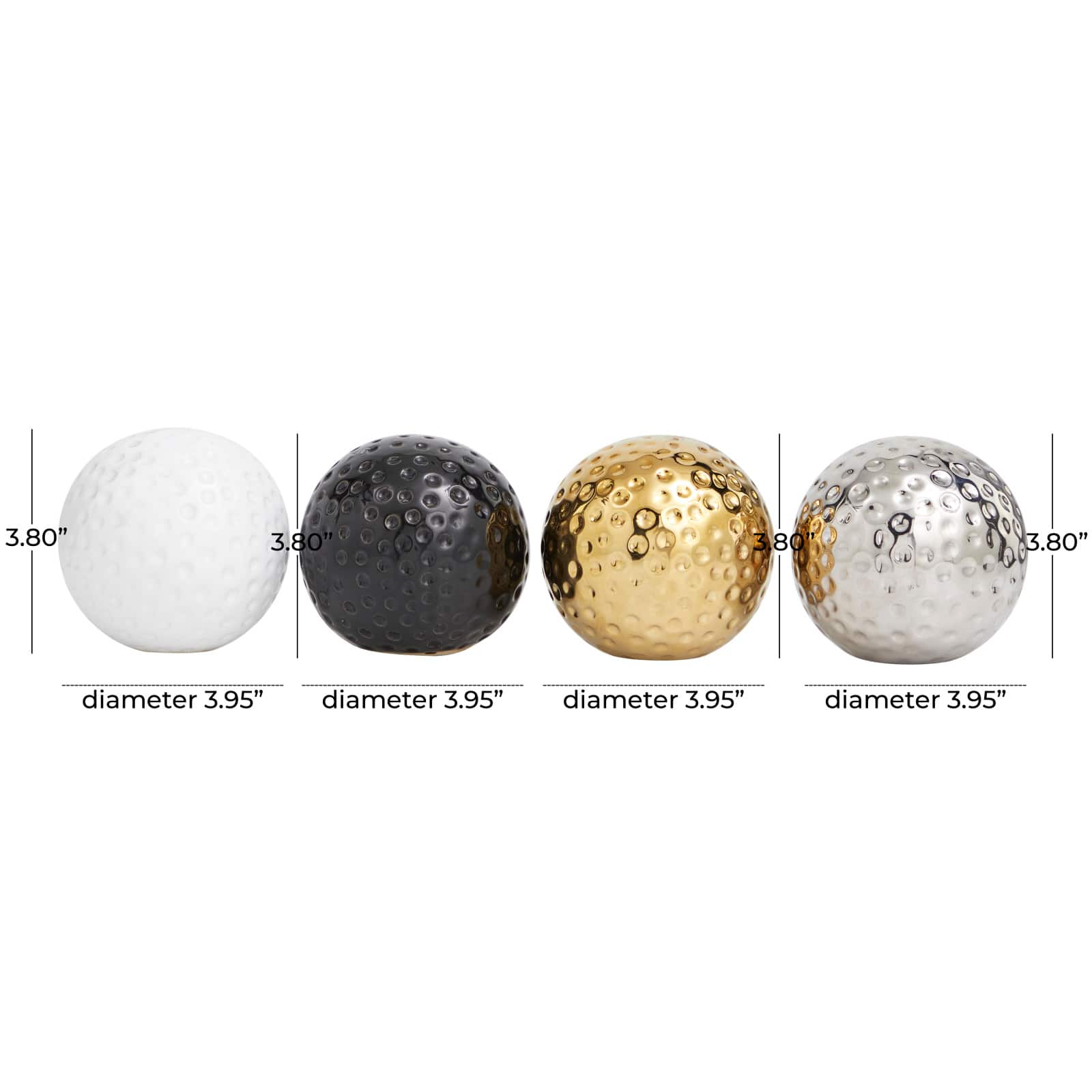 4&#x22; Hammered Detail Ceramic Ball Sculpture Set