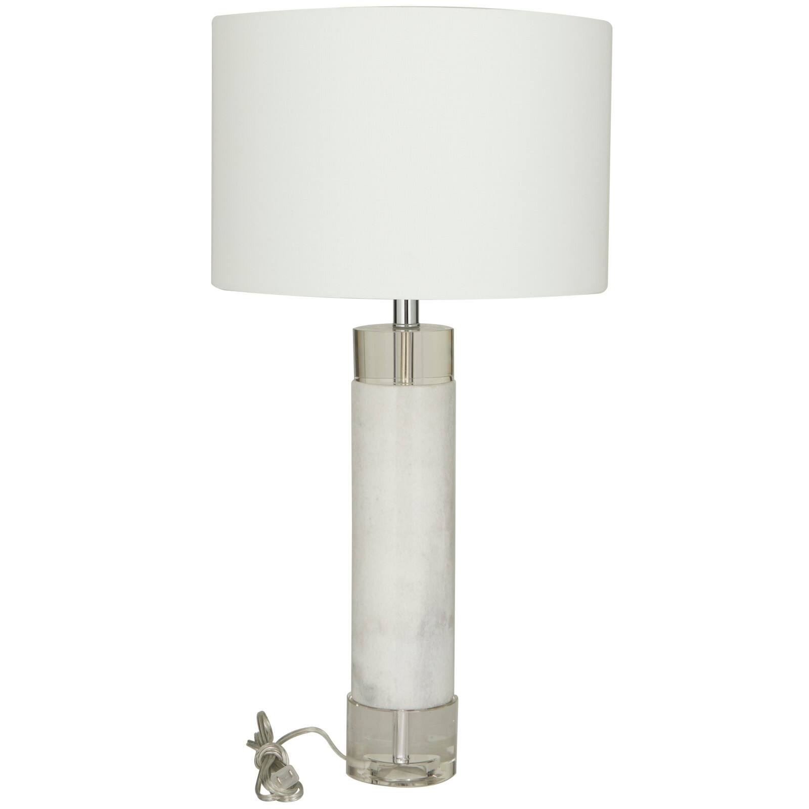 White Marble Slender Stand Table Lamp with Drum Shade 15&#x22; x 15&#x22; x 29&#x22;
