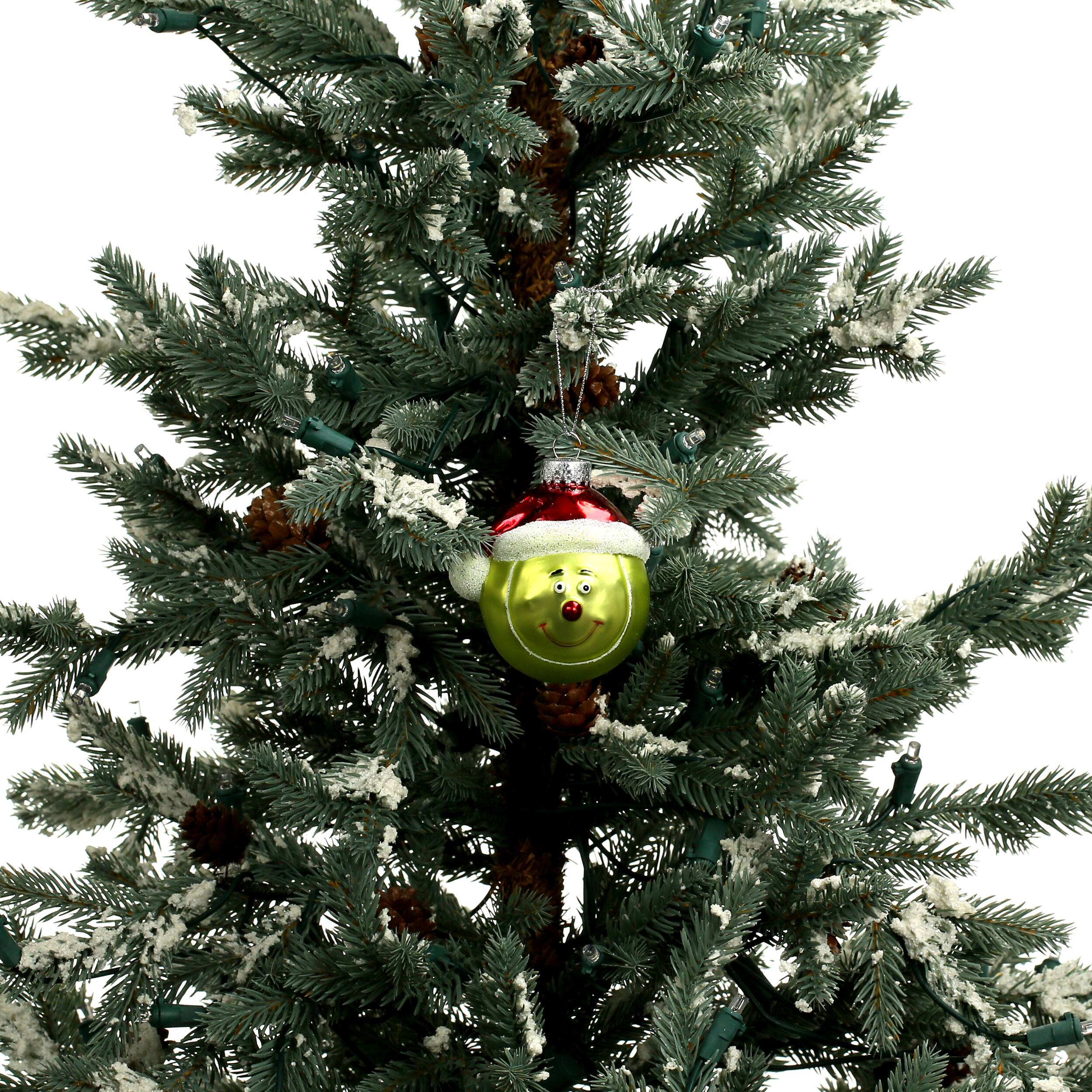 3&#x22; Yellow Tennis Ball in Santa Hat Glass Ornament by Ashland&#xAE;
