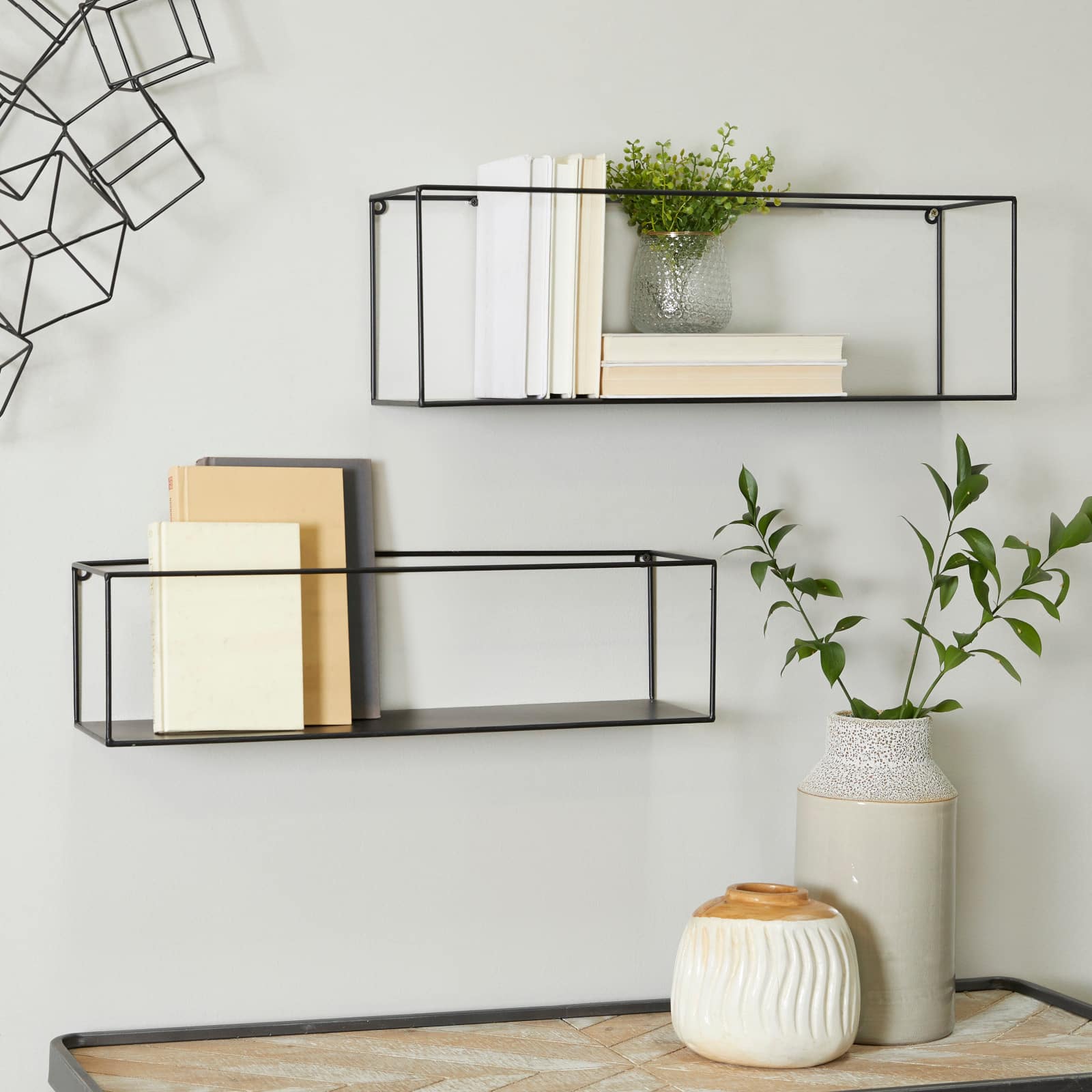 Black Metal Modern Wall Shelf, Set of 2 24", 23"