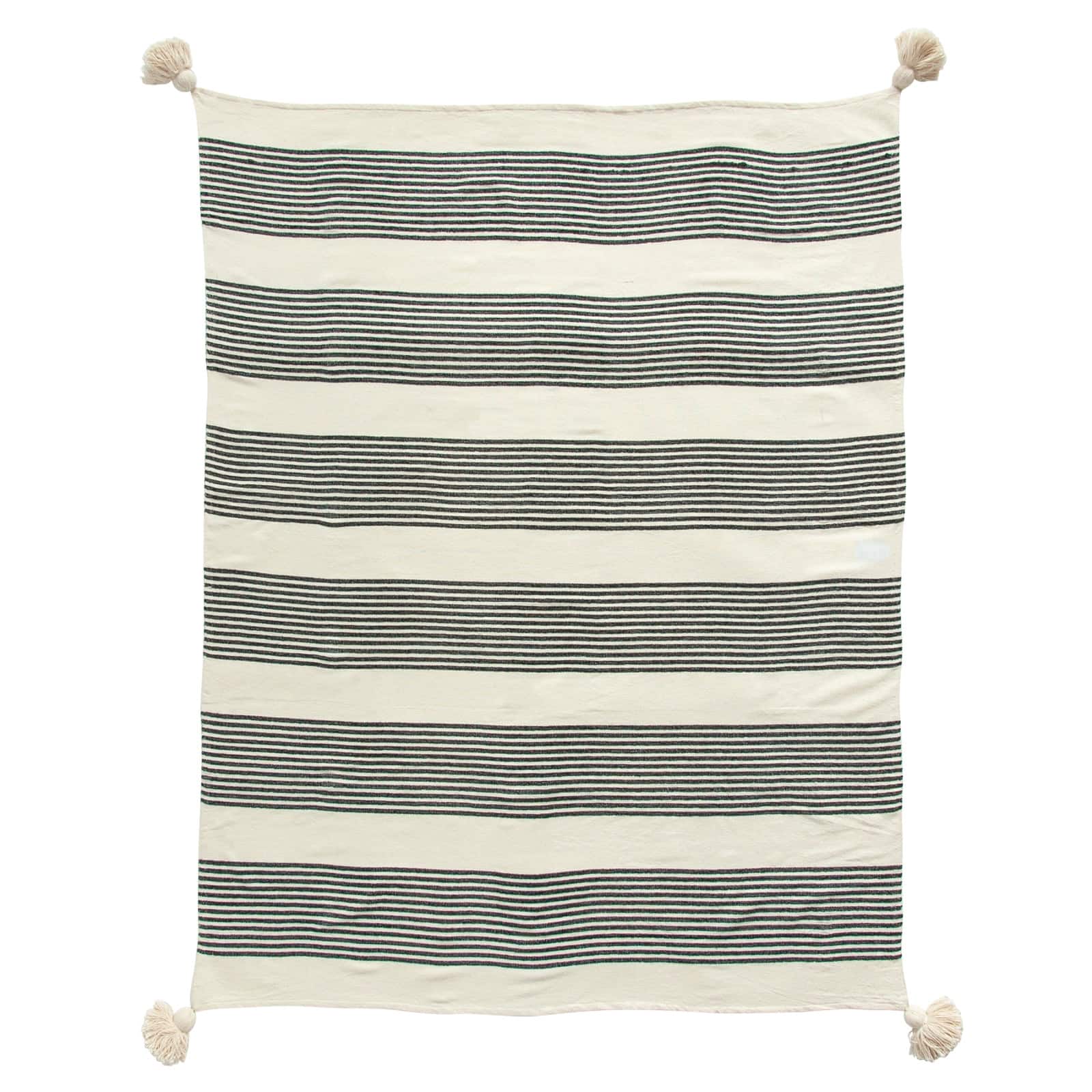 Hello Honey® Black & Cream Striped Cotton & Chenille Woven Throw Blanket with Tassels