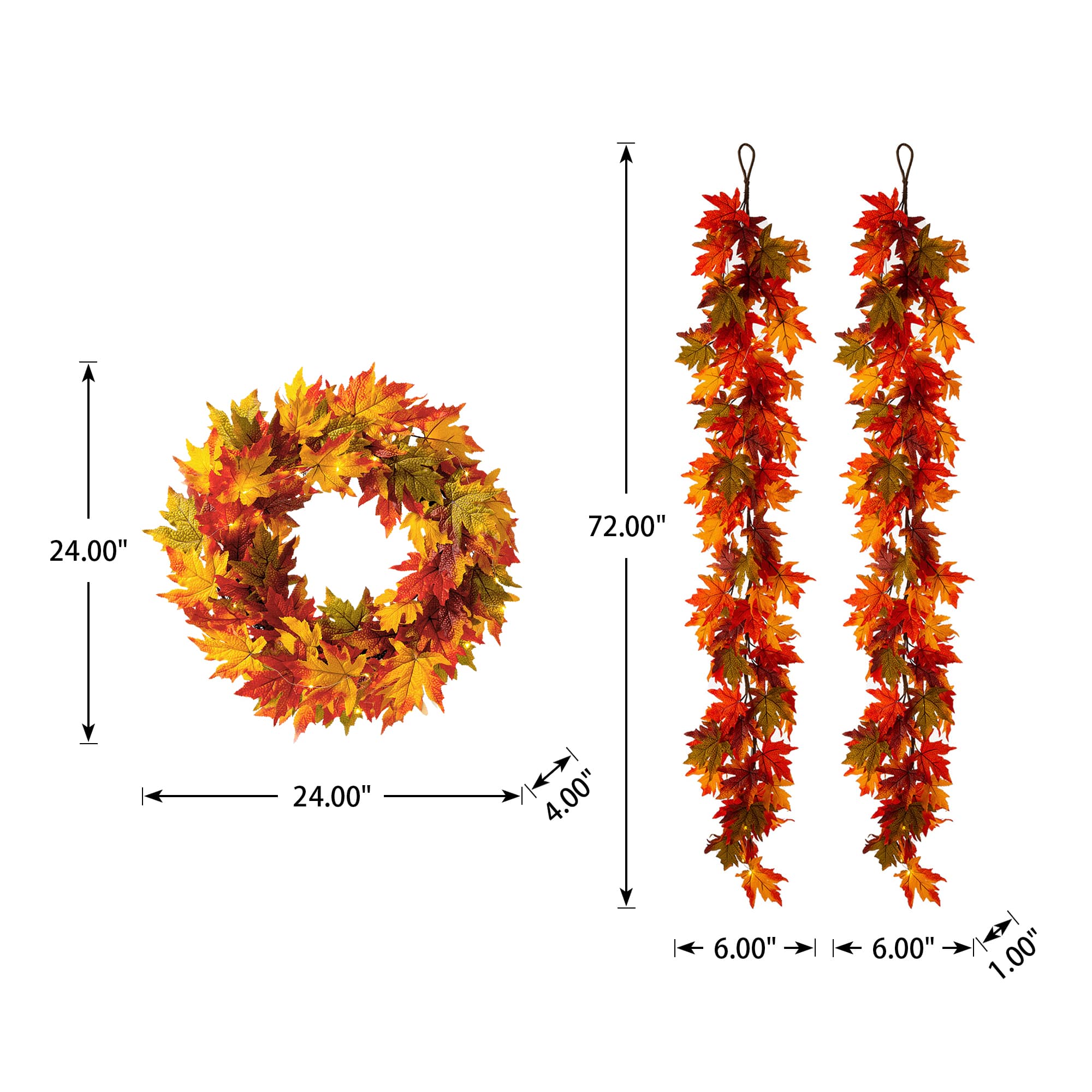 Glitzhome&#xAE; Lighted Fall Maple Leaves Garland &#x26; Wreath Set