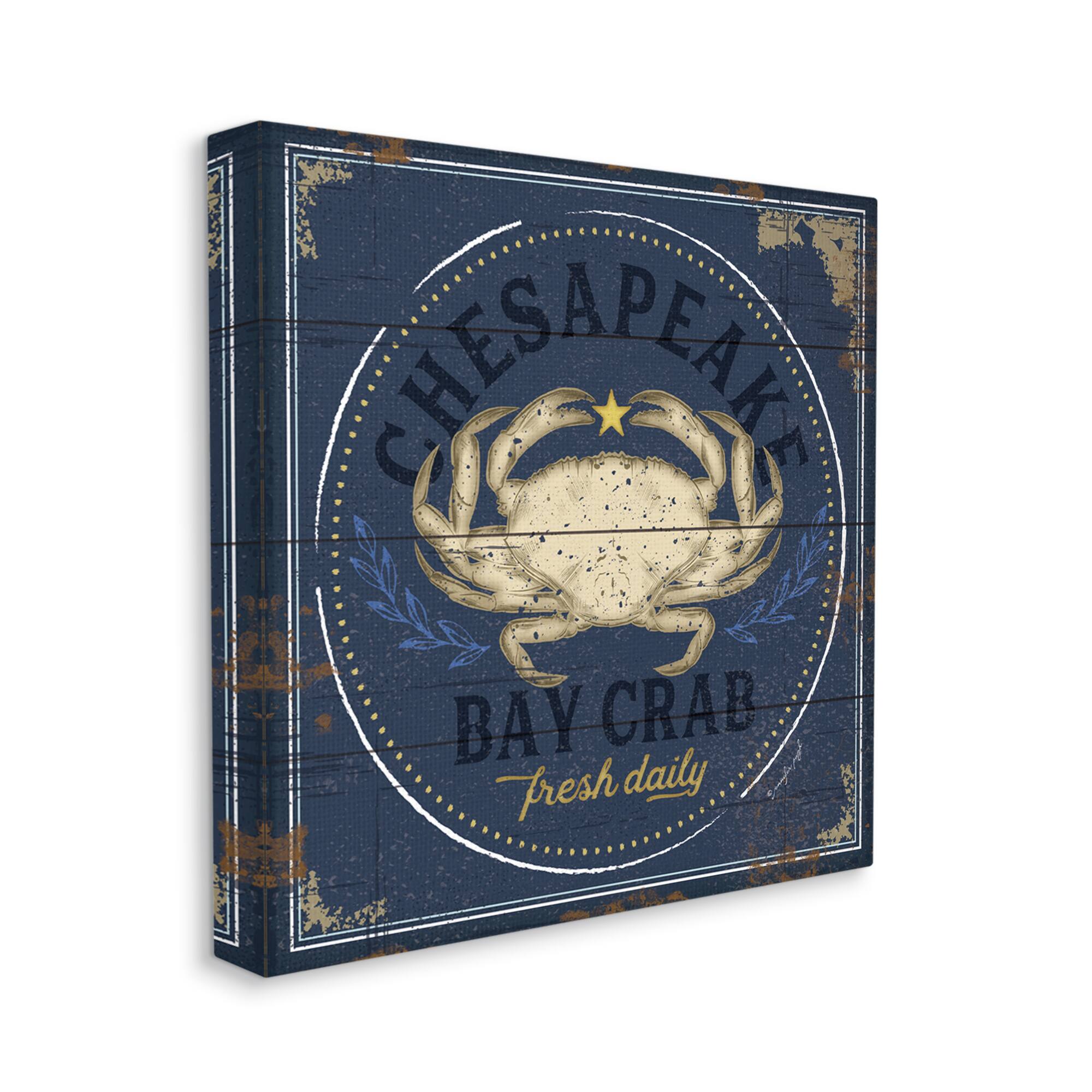 Stupell Industries Vintage Chesapeake Bay Crab Sign Nautical Marine Life Canvas Wall Art