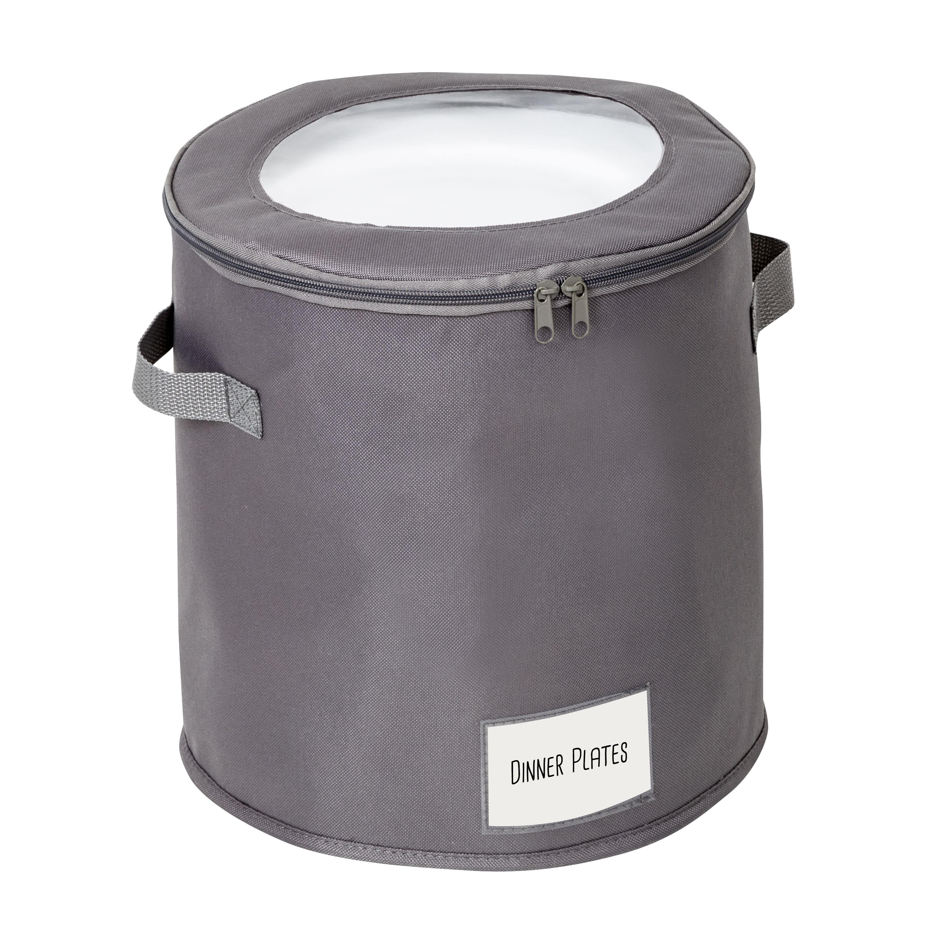 Honey Can Do 12" Gray Round Dinnerware Storage Box