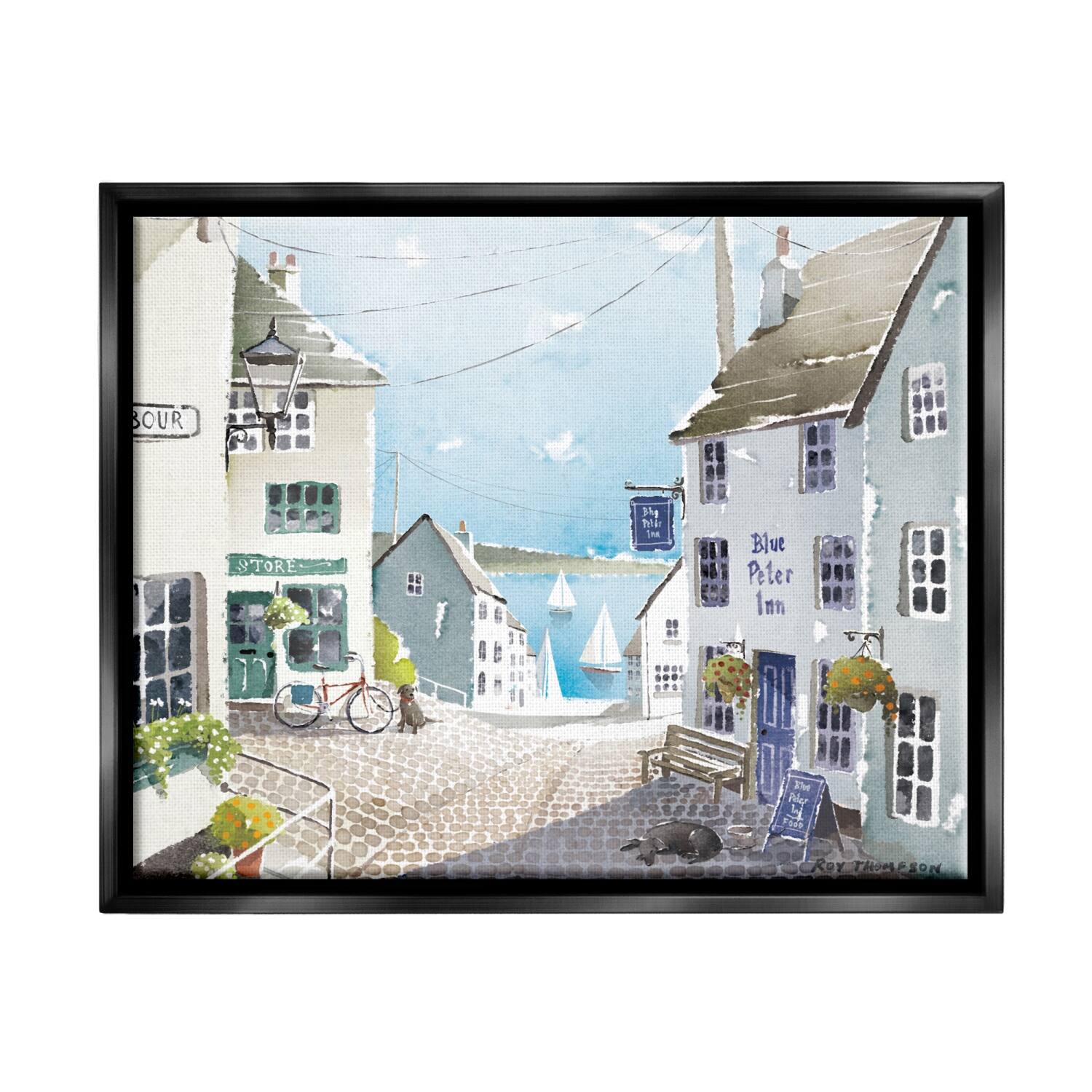 Stupell Industries Coastal Town Seaport Sailboats Floater Framed Art