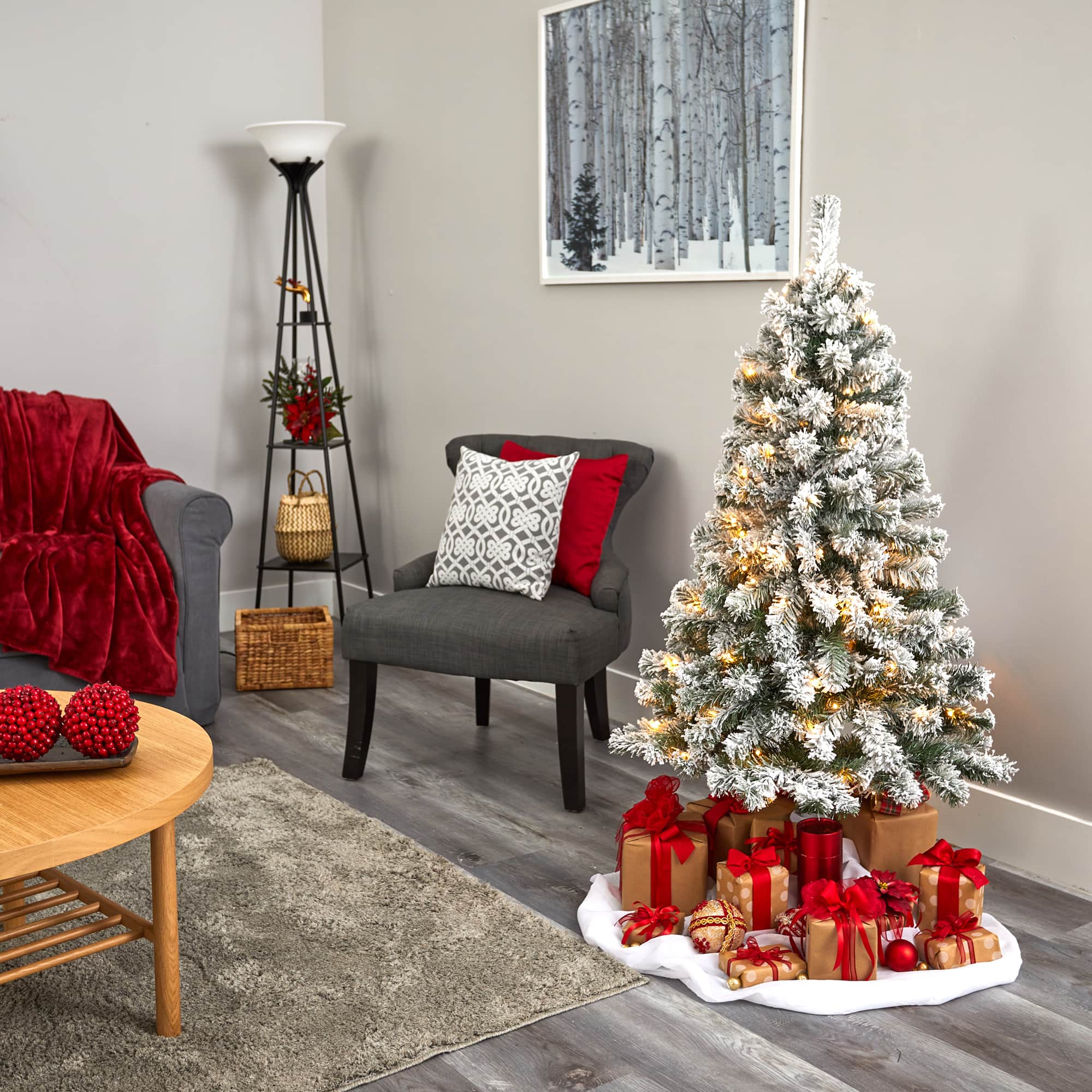 4ft. Pre-Lit Flocked West Virginia Fir Artificial Christmas Tree, Clear LED Lights