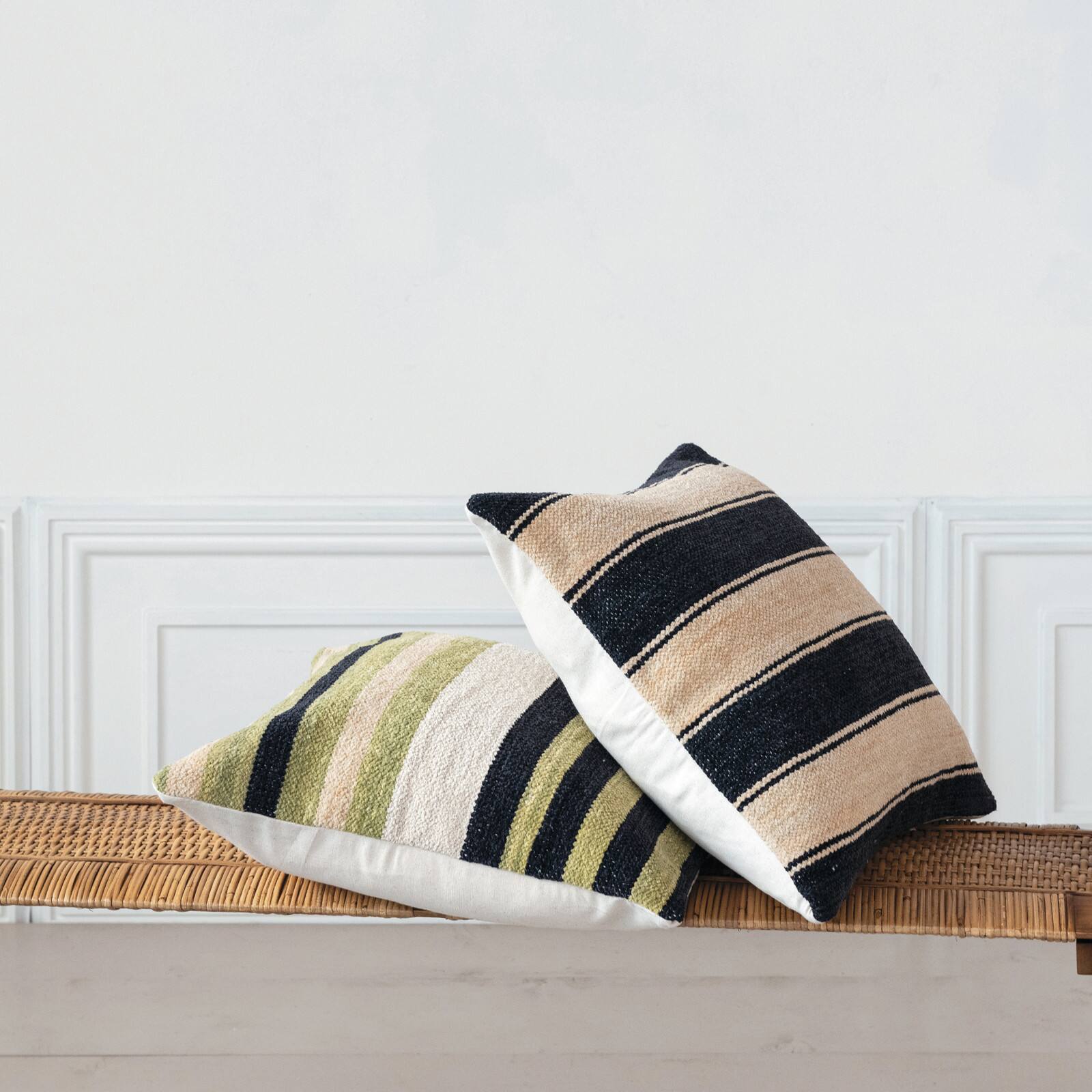 Hello Honey&#xAE; 20&#x22; Black &#x26; Cream Striped Cotton Blend Chenille Pillow