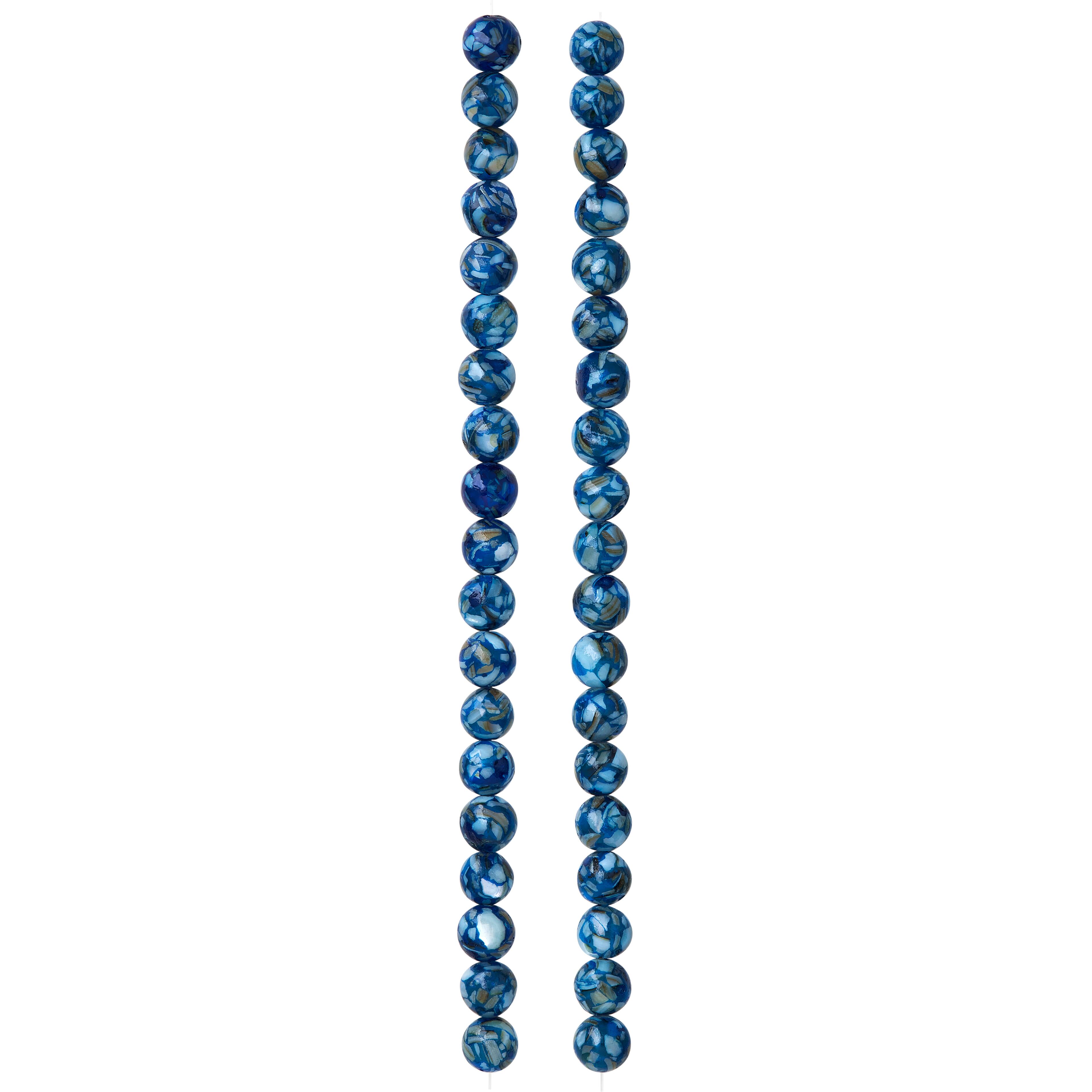 12 Pack:  Blue Reconstituted Shell Round Beads, 6mm by Bead Landing&#x2122;