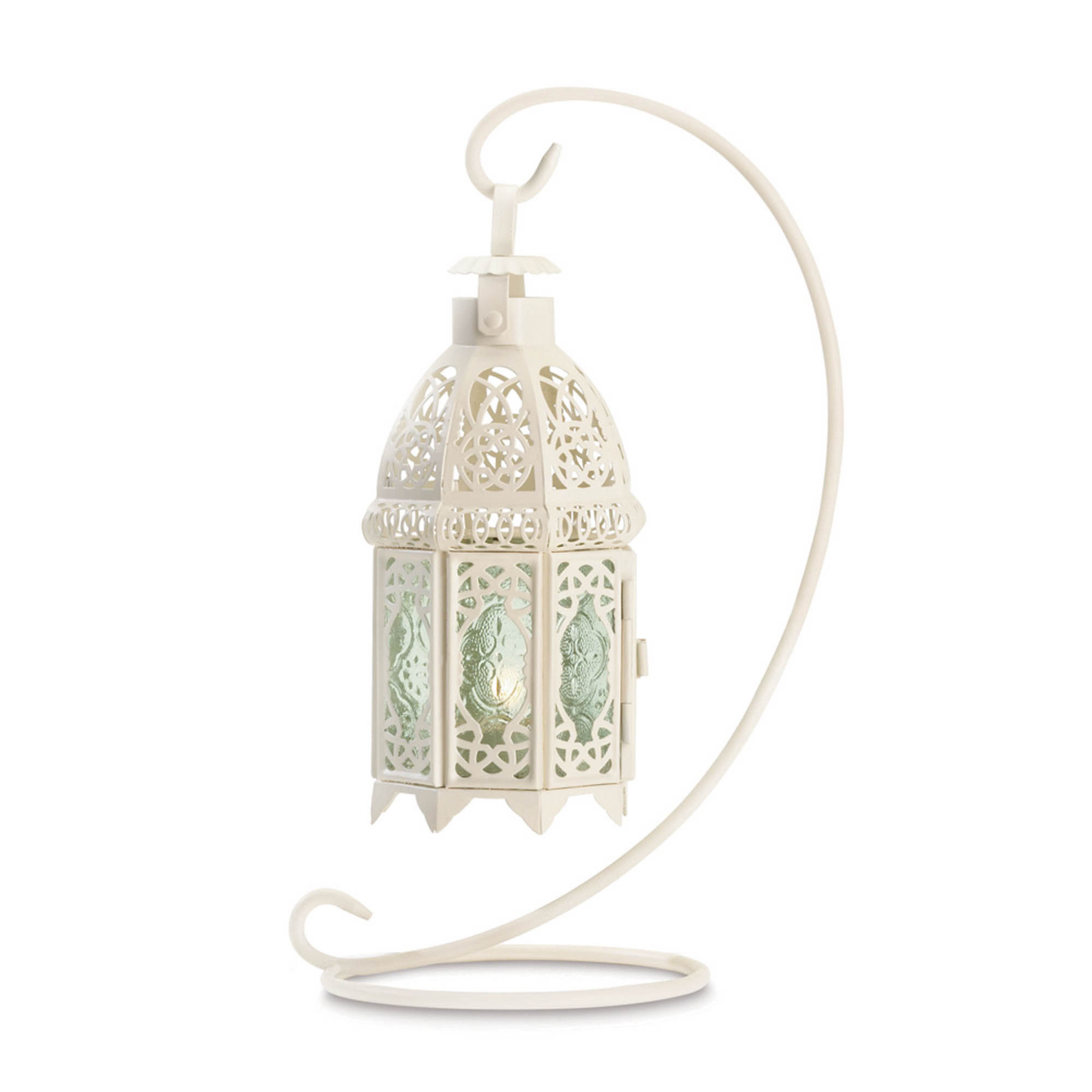 13&#x22; White Ornate Candle Lantern with Stand