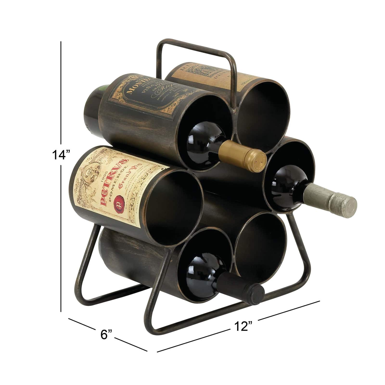 14&#x22; Black Metal Industrial Wine Holder Rack