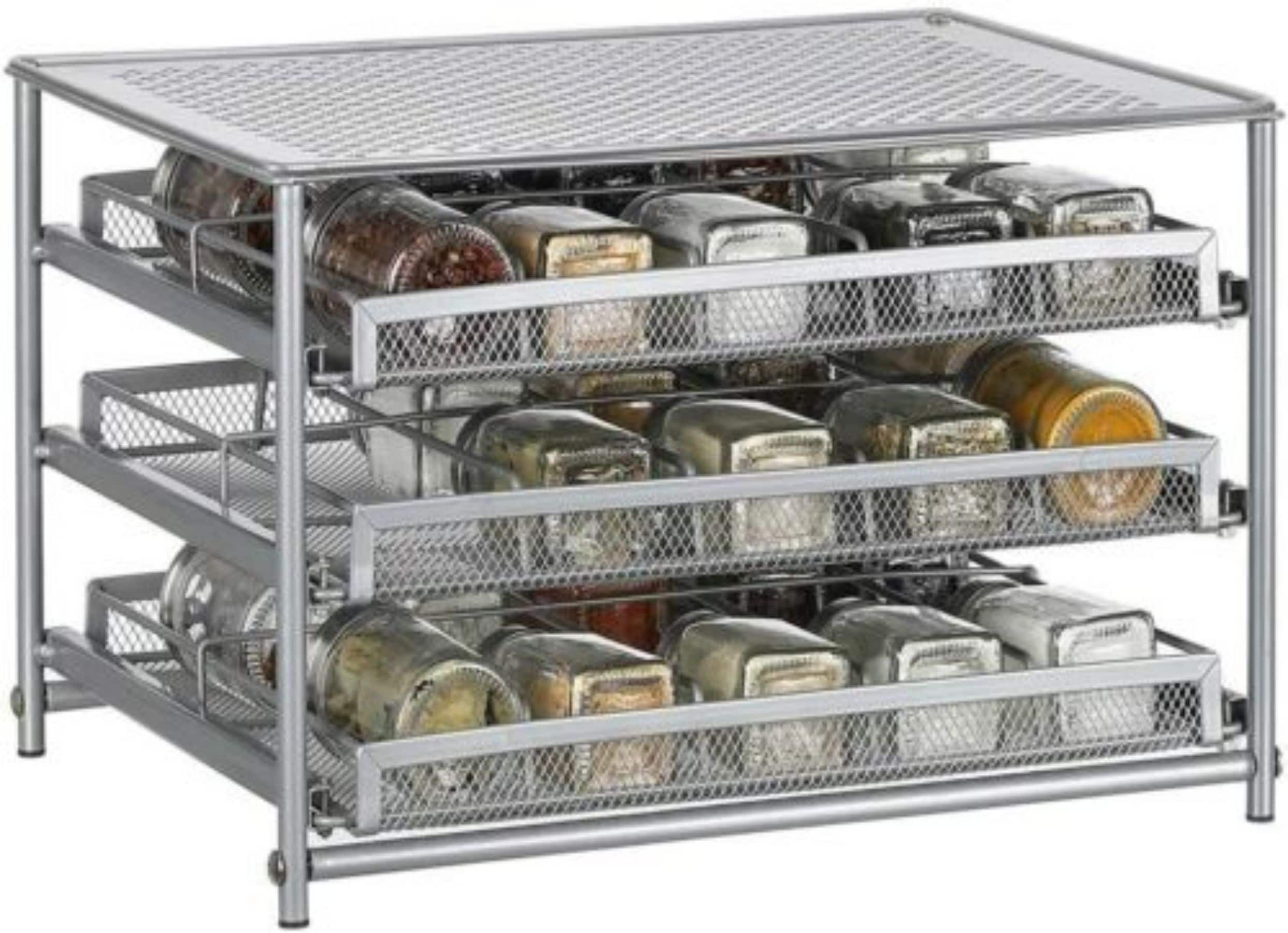 NEX 3 Tier 30 Bottle Metal Spice Rack with Drawer Organizer